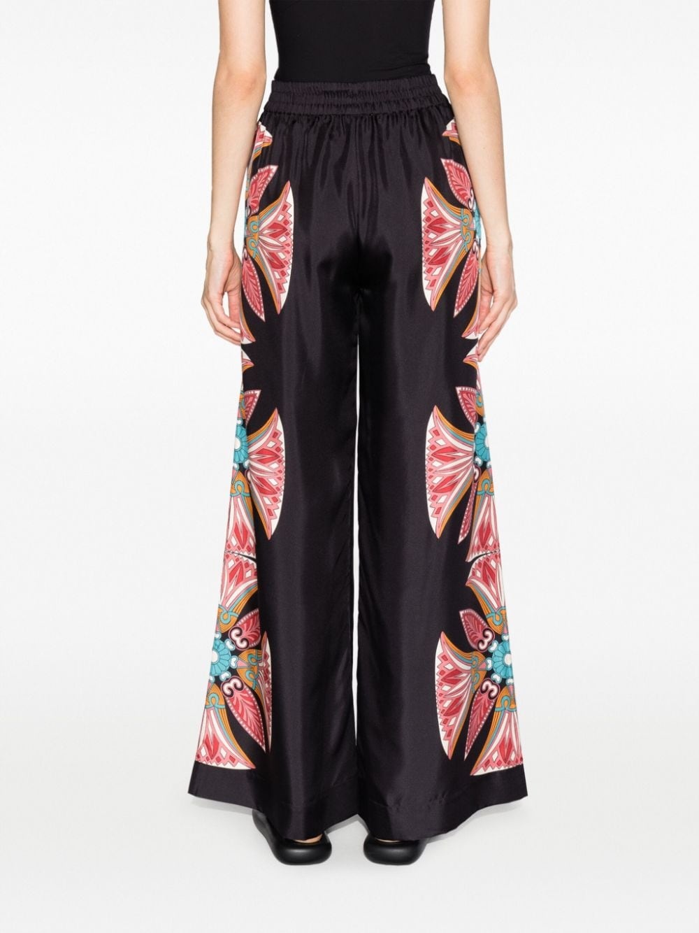 lotus-print silk palazzo pants - 4