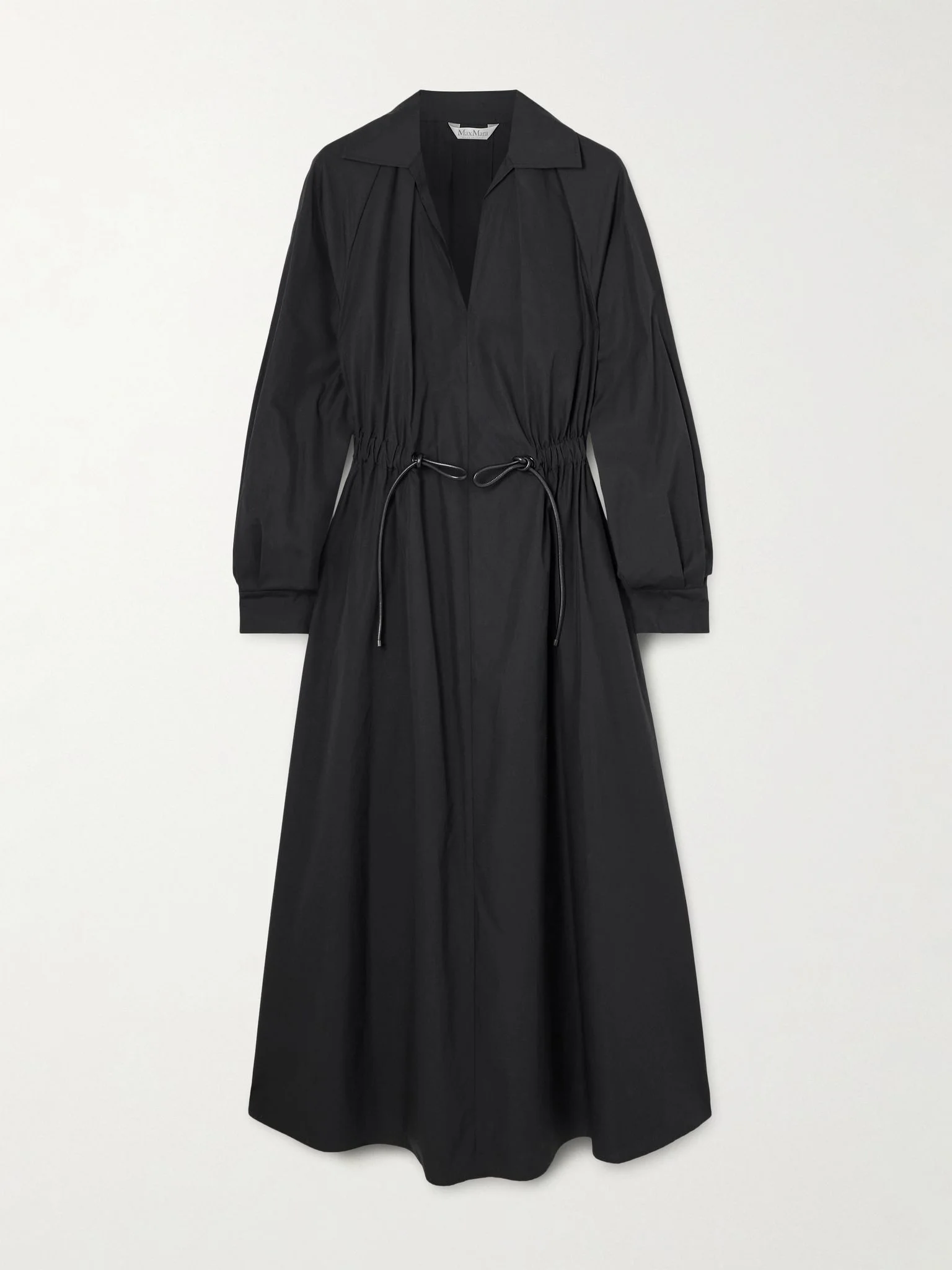 Drawstring cotton maxi shirt dress Black - 1
