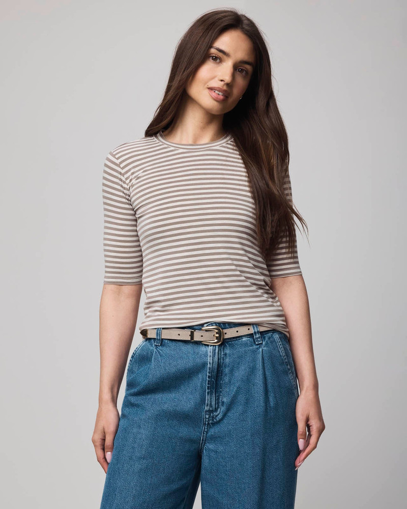 Bamboo Blend Stripe Quarter Sleeve Tee 1