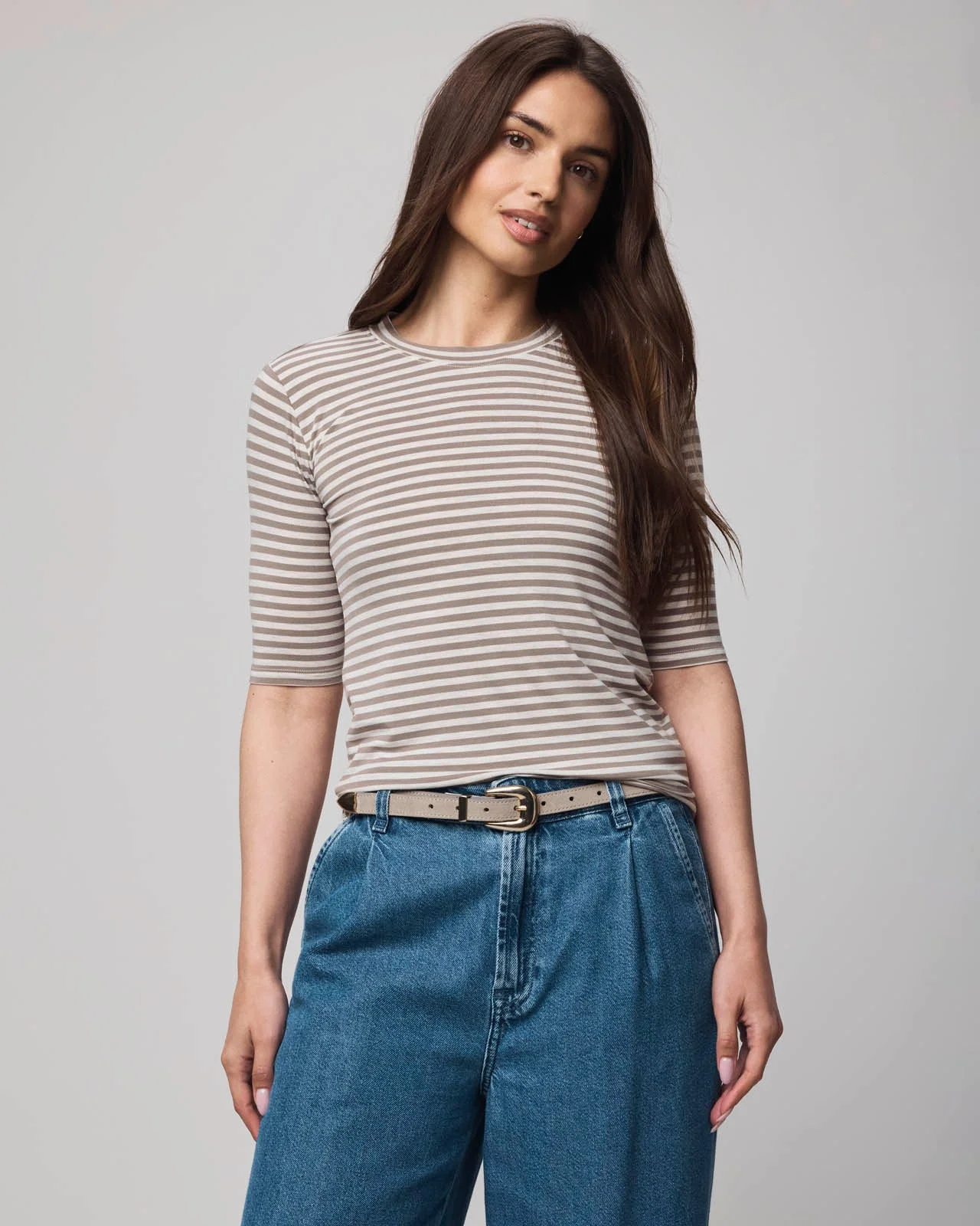 Bamboo Blend Stripe Quarter Sleeve Tee - 1