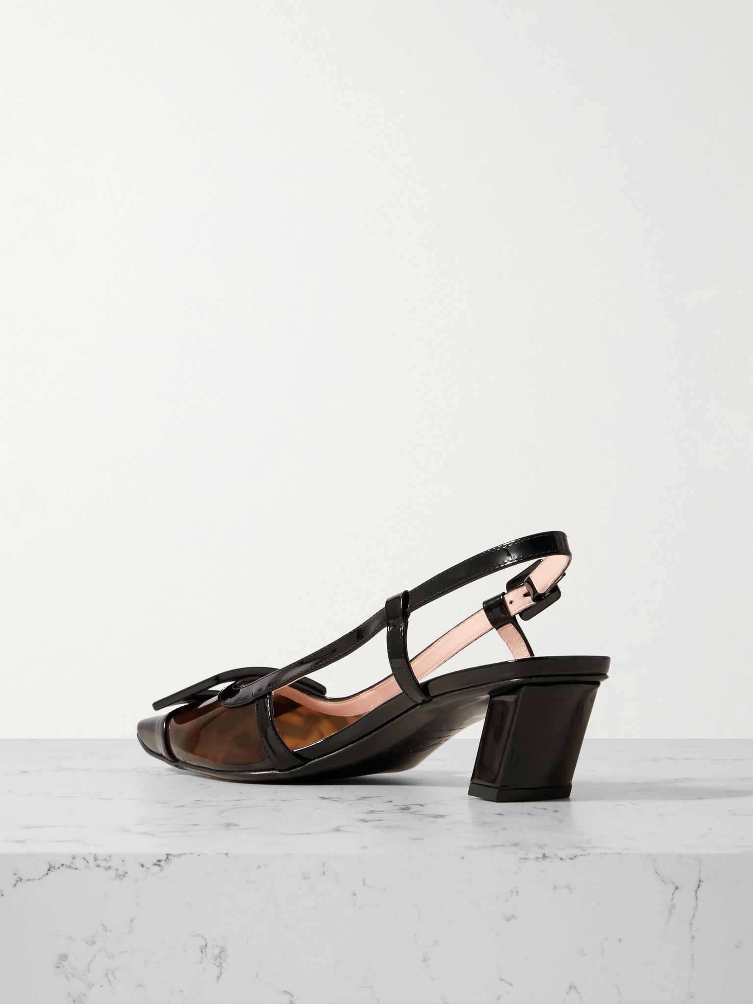Belle Vivier 45 patent-leather trimmed tortoiseshell PVC pumps Black - 3