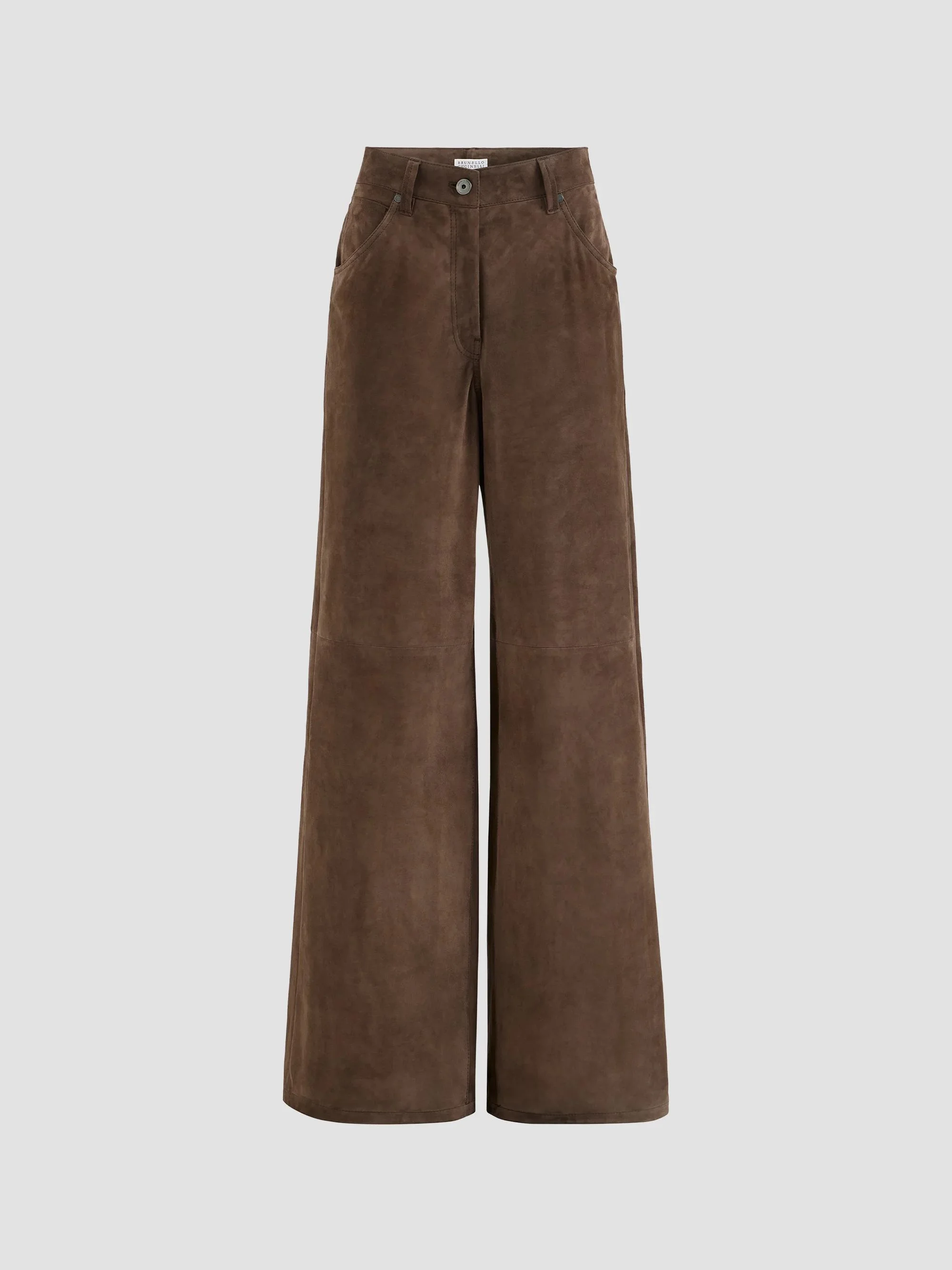 Women's Suede Baggy Trousers with Monili - Rust Brown - 1