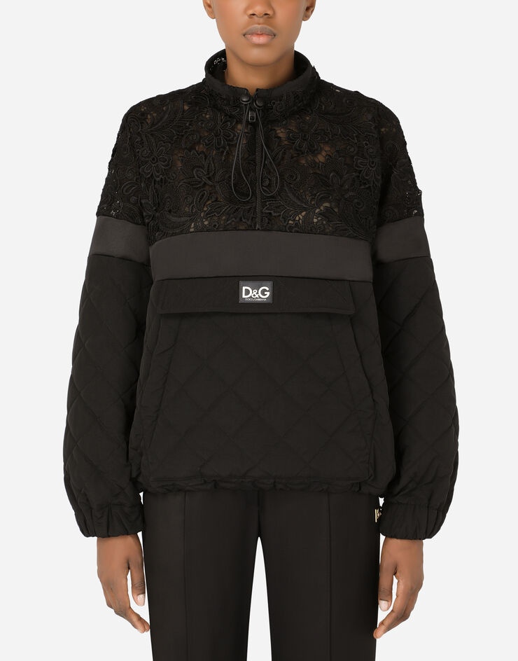 Quilted nylon and macramé lace anorak - 1