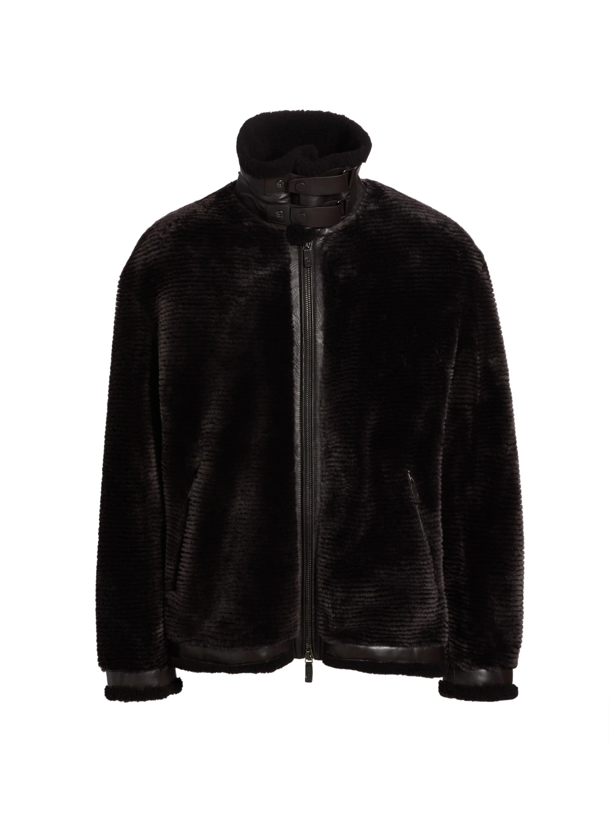 Men's Zip-Up Shearling Jacket - Brown - 1