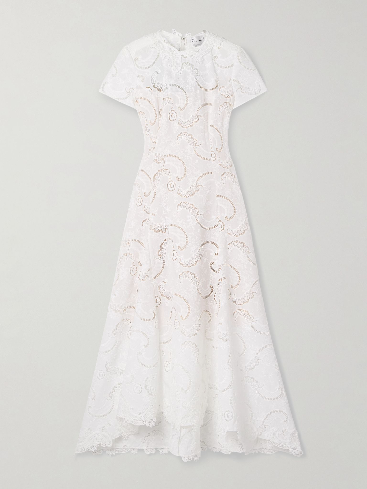 Scroll asymmetric guipure lace midi dress White - 1