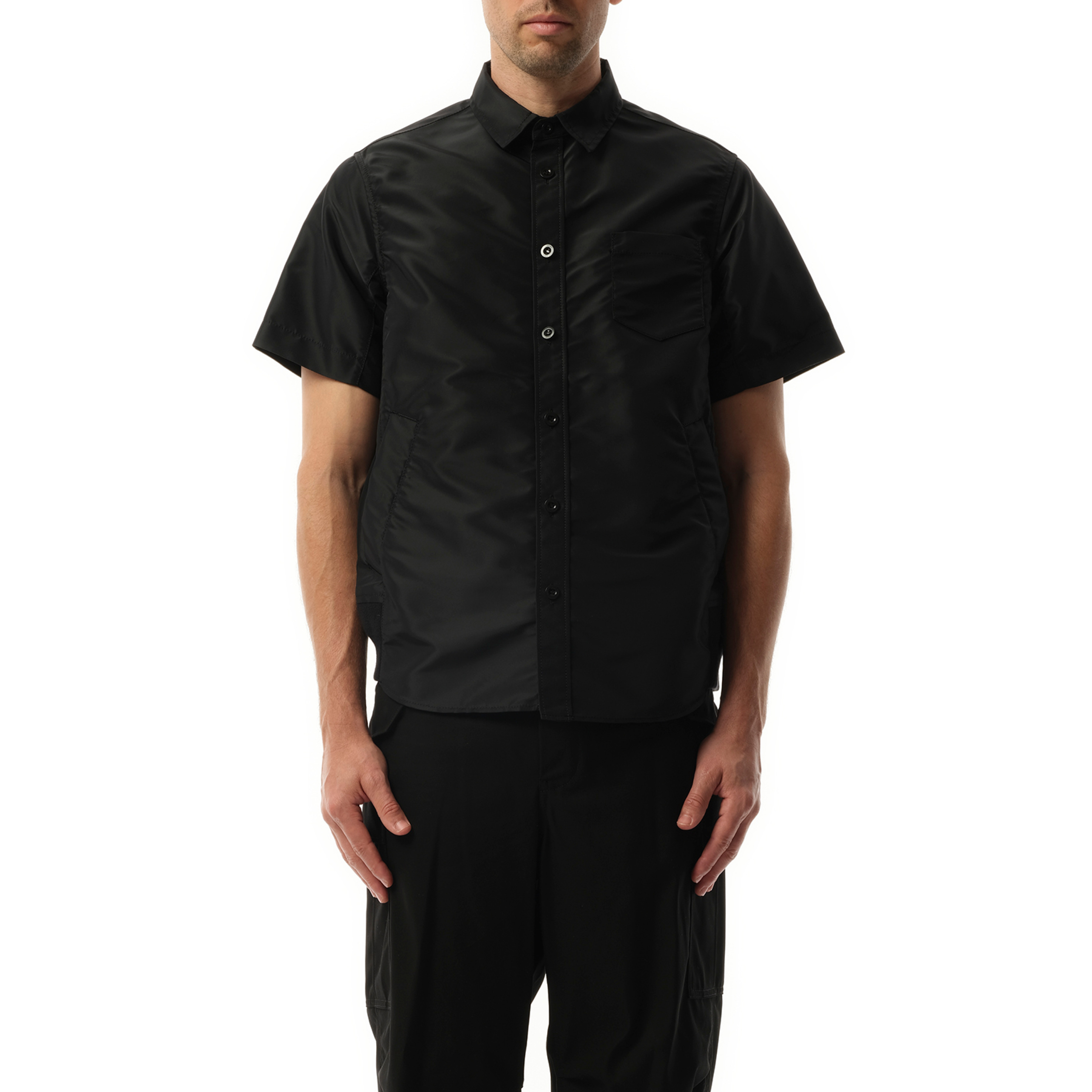 Nylon Twill Short-sleeve Shirt in Black - 1