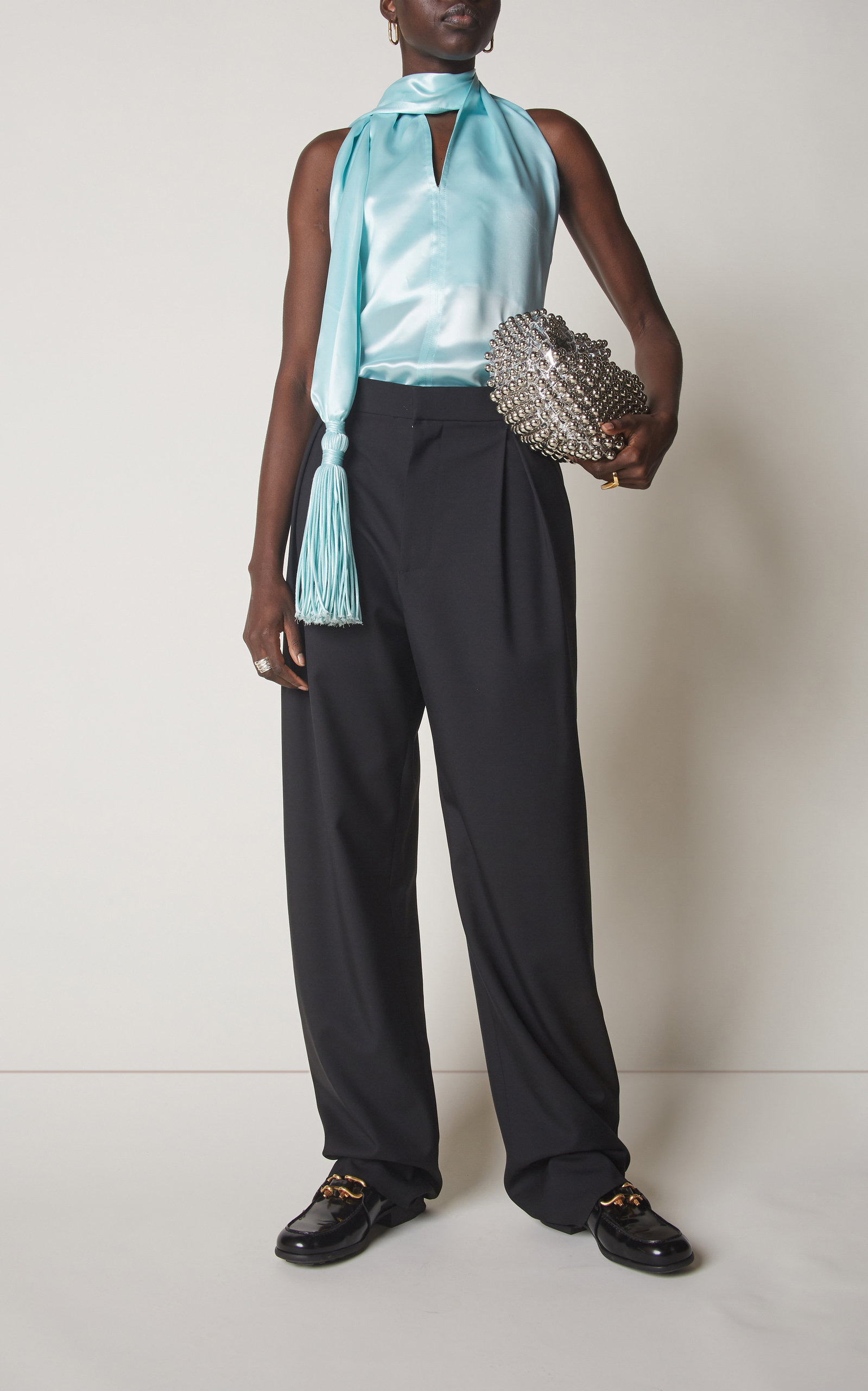 Pleated Cotton Wide-Leg Pants black - 2