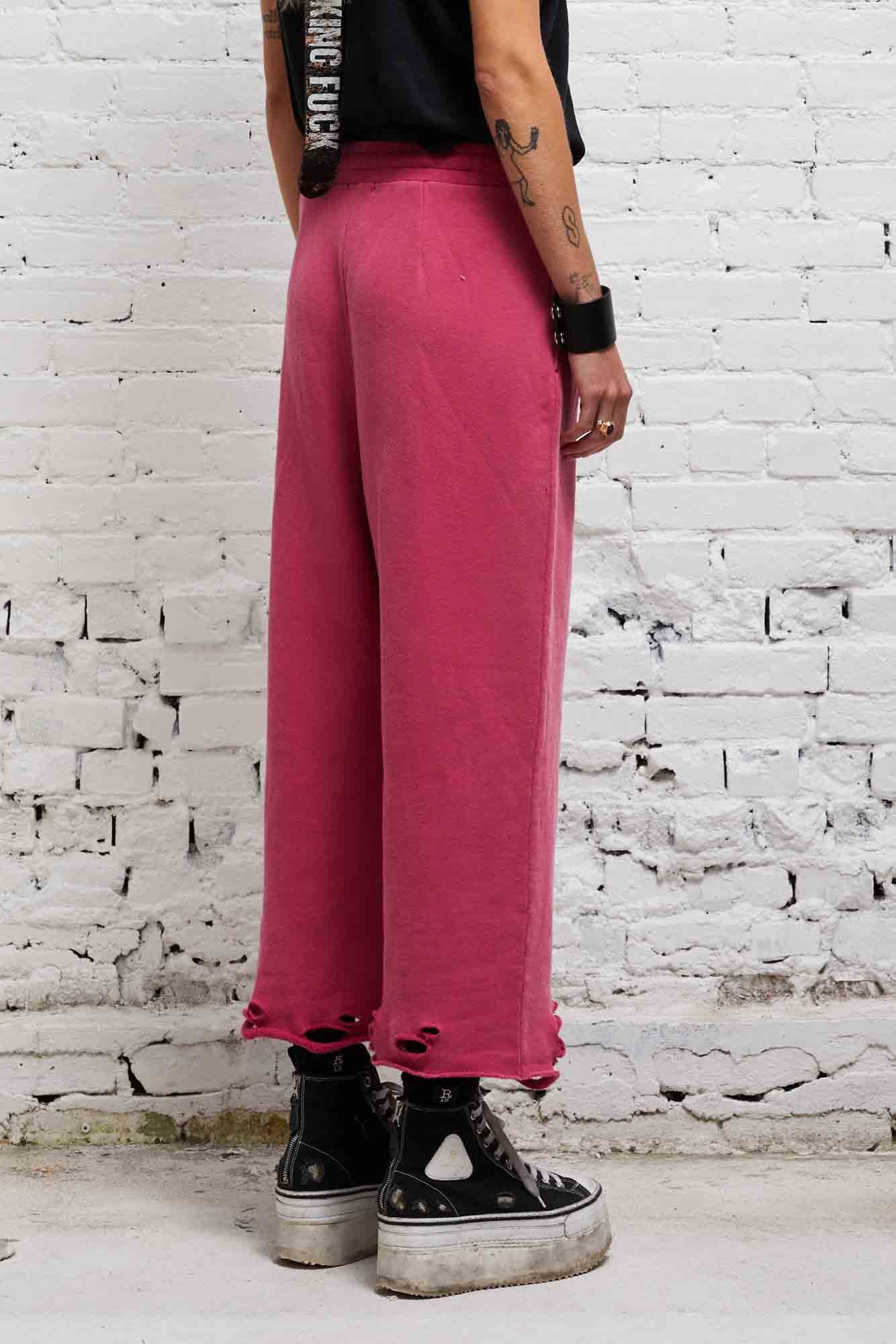 PLEATED WIDE LEG SWEATPANT - HOT PINK - 4