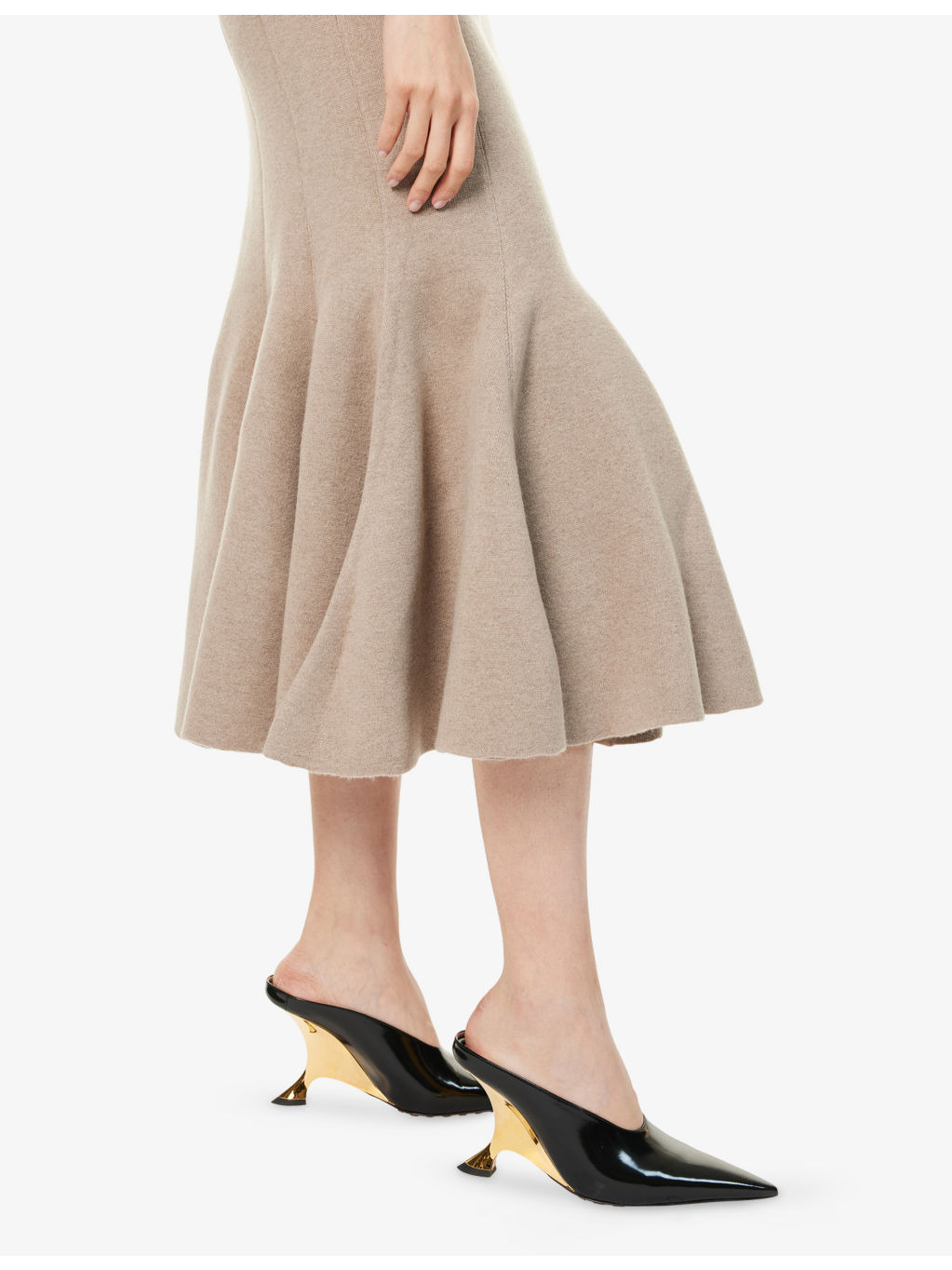 Flared High-Waist Cashmere-Blend Midi Skirt - 6