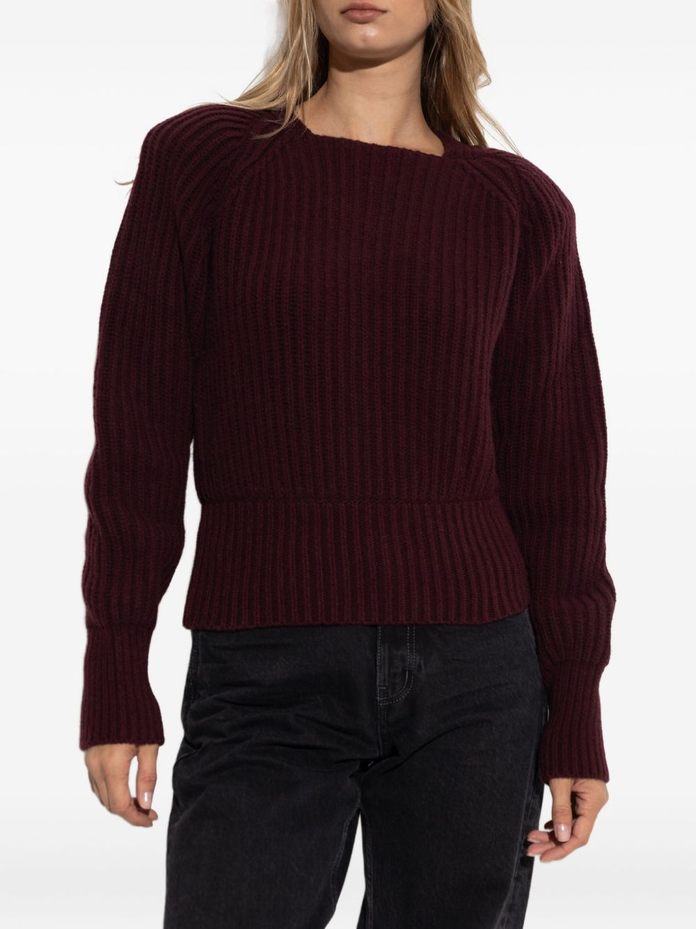 ribbed-knit puff-shoulder sweater - 3
