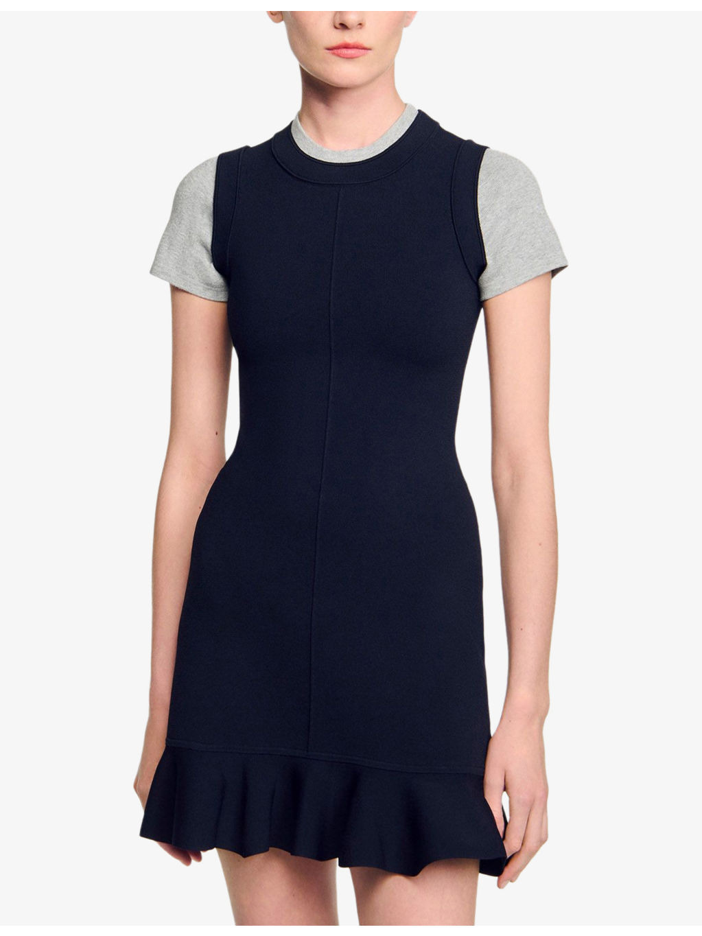 Round-Neck Short-Sleeve Stretch-Knit Mini Dress - 3