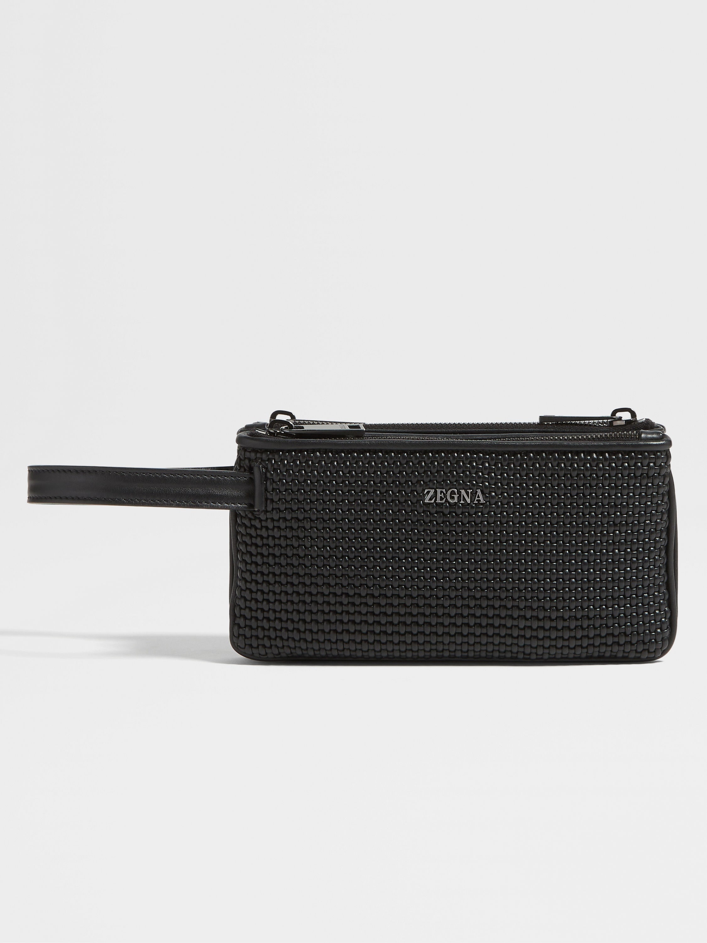 BLACK PELLETESSUTA™ LEATHER TRIPLE ZIP POUCH - 1