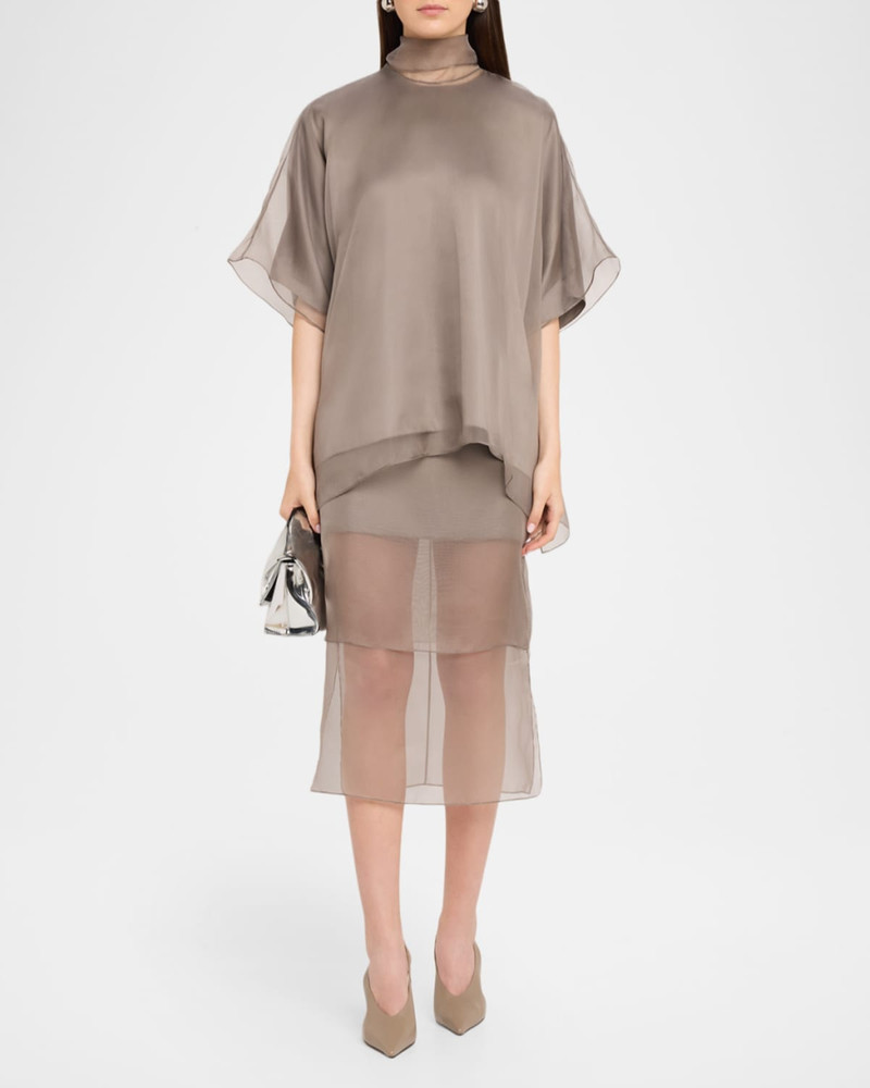 BRANDON MAXWELL Brett Layered Silk Organza Midi Pencil Skirt outlook