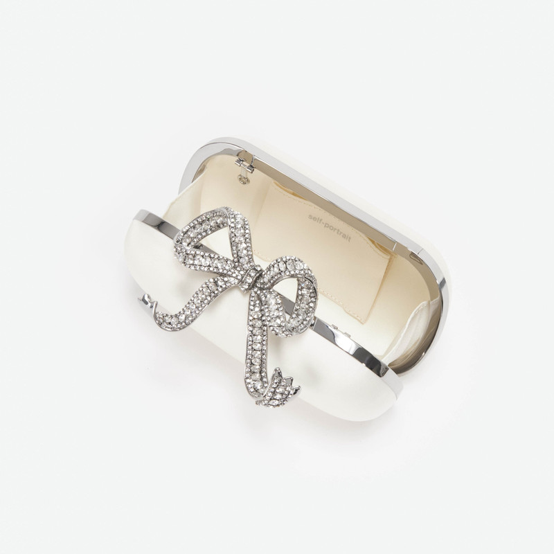 self-portrait Cream Satin Bow Clutch outlook