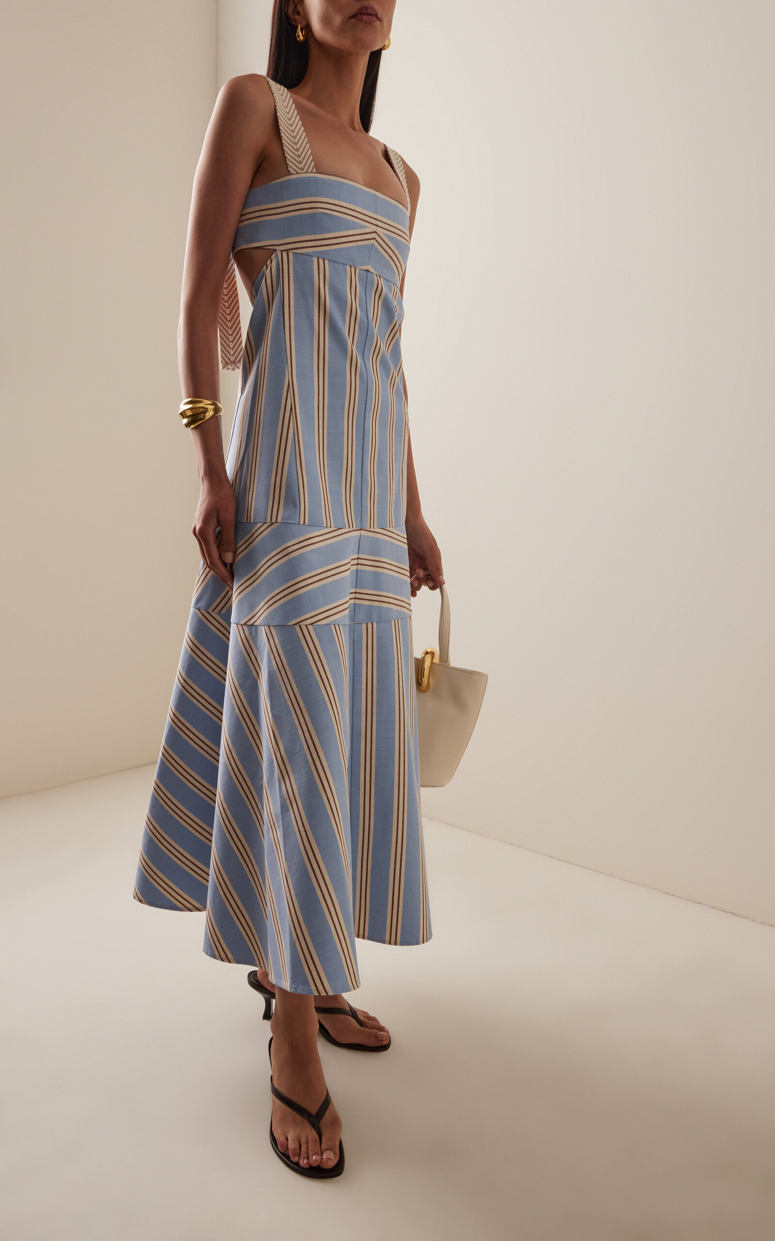 Talette Striped Cutout Cotton Midi Dress stripe - 3