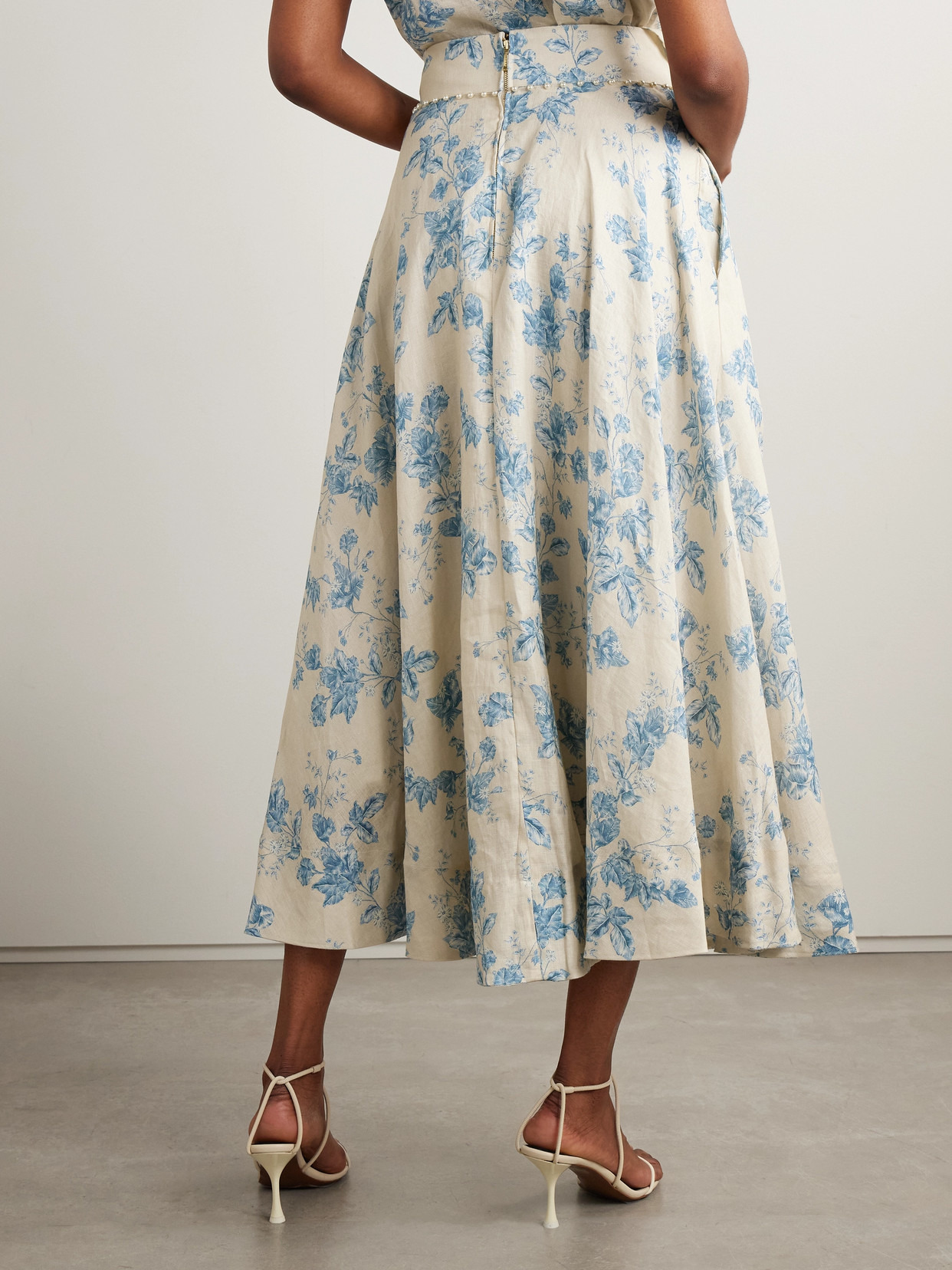 Bergamota Bougainvillea Embellished Floral-print Linen Midi Skirt - 3