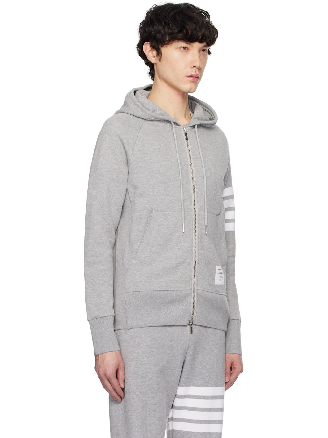 Gray Classic Loopback 4-Bar Full Zip Hoodie - 2