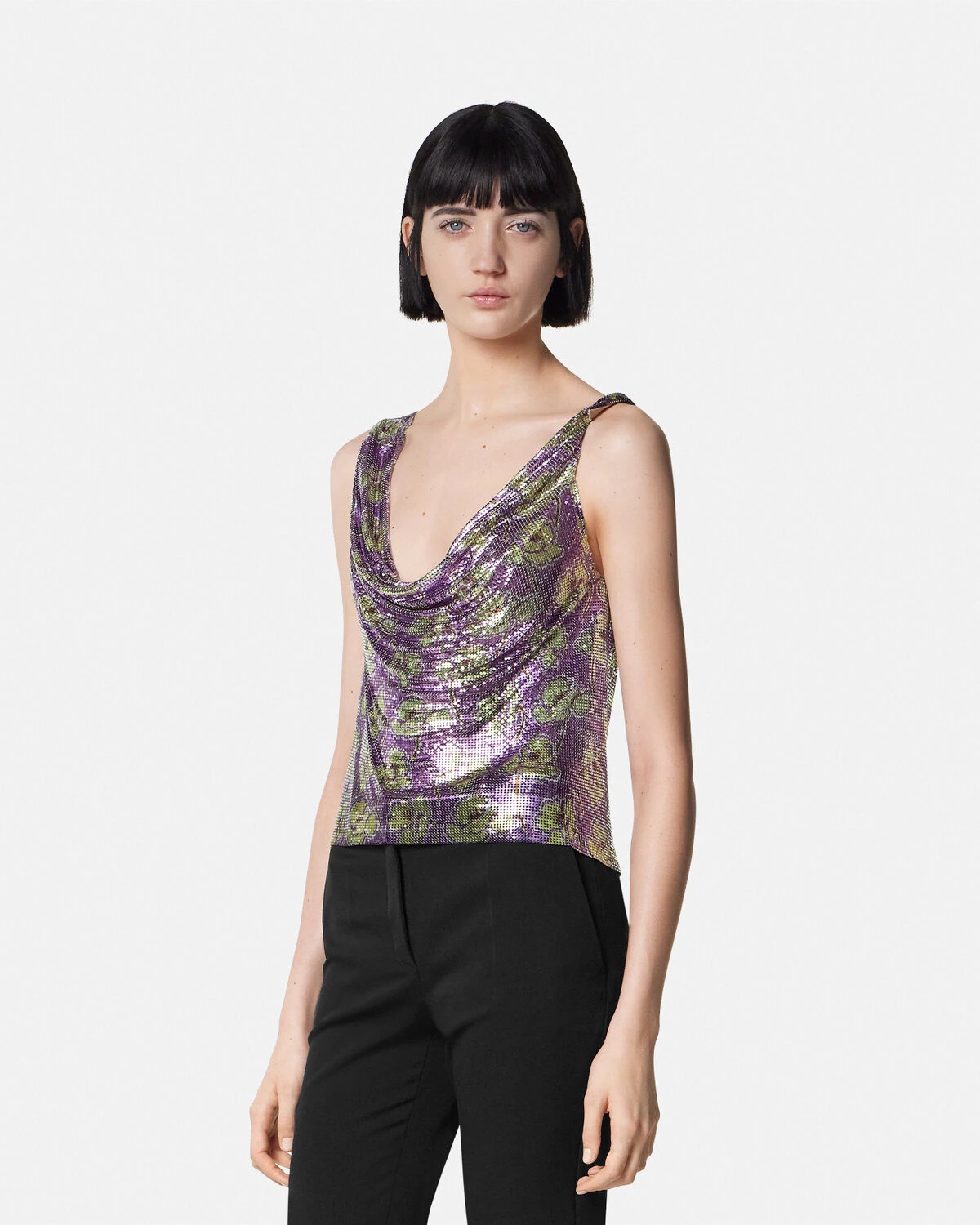 Poppies Metal Mesh Draped-Neck Top - 4