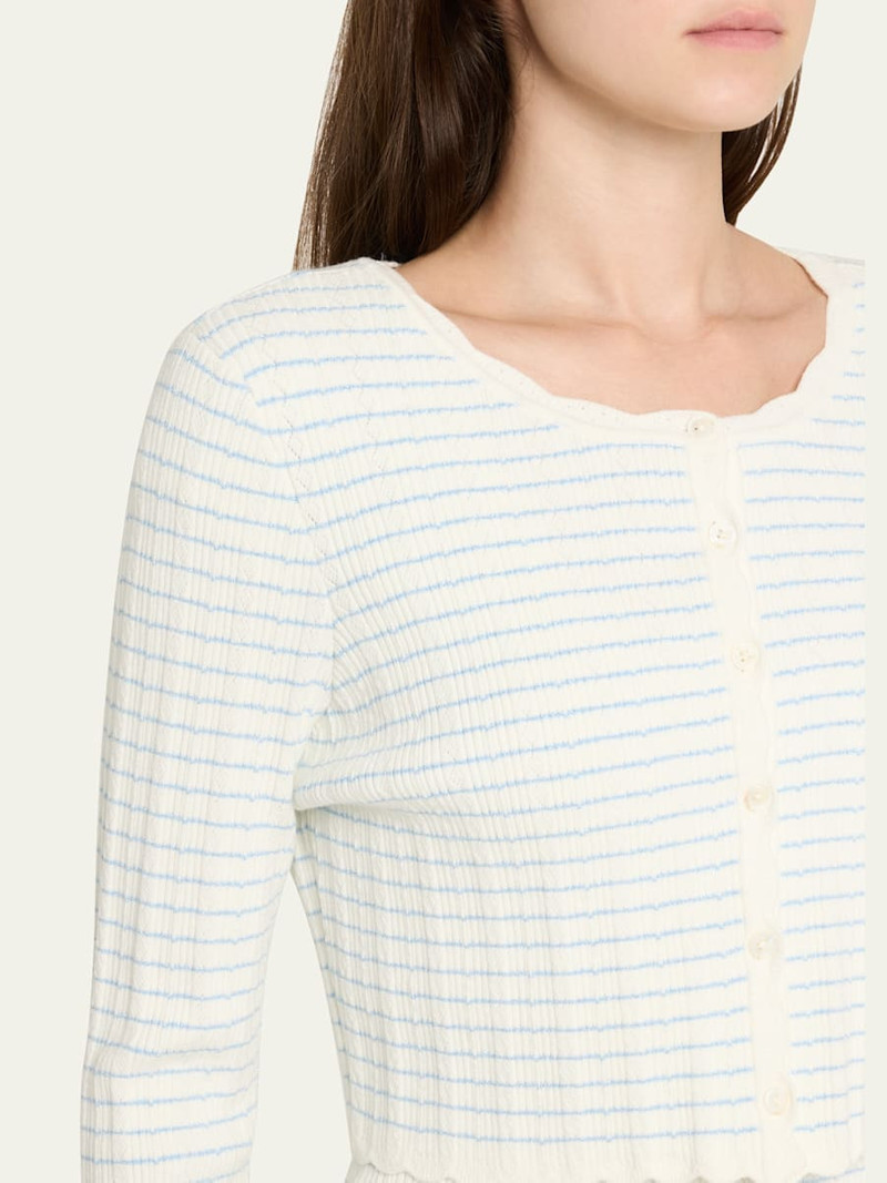LoveShackFancy Media Striped Stretch Pointelle Cropped Cardigan outlook