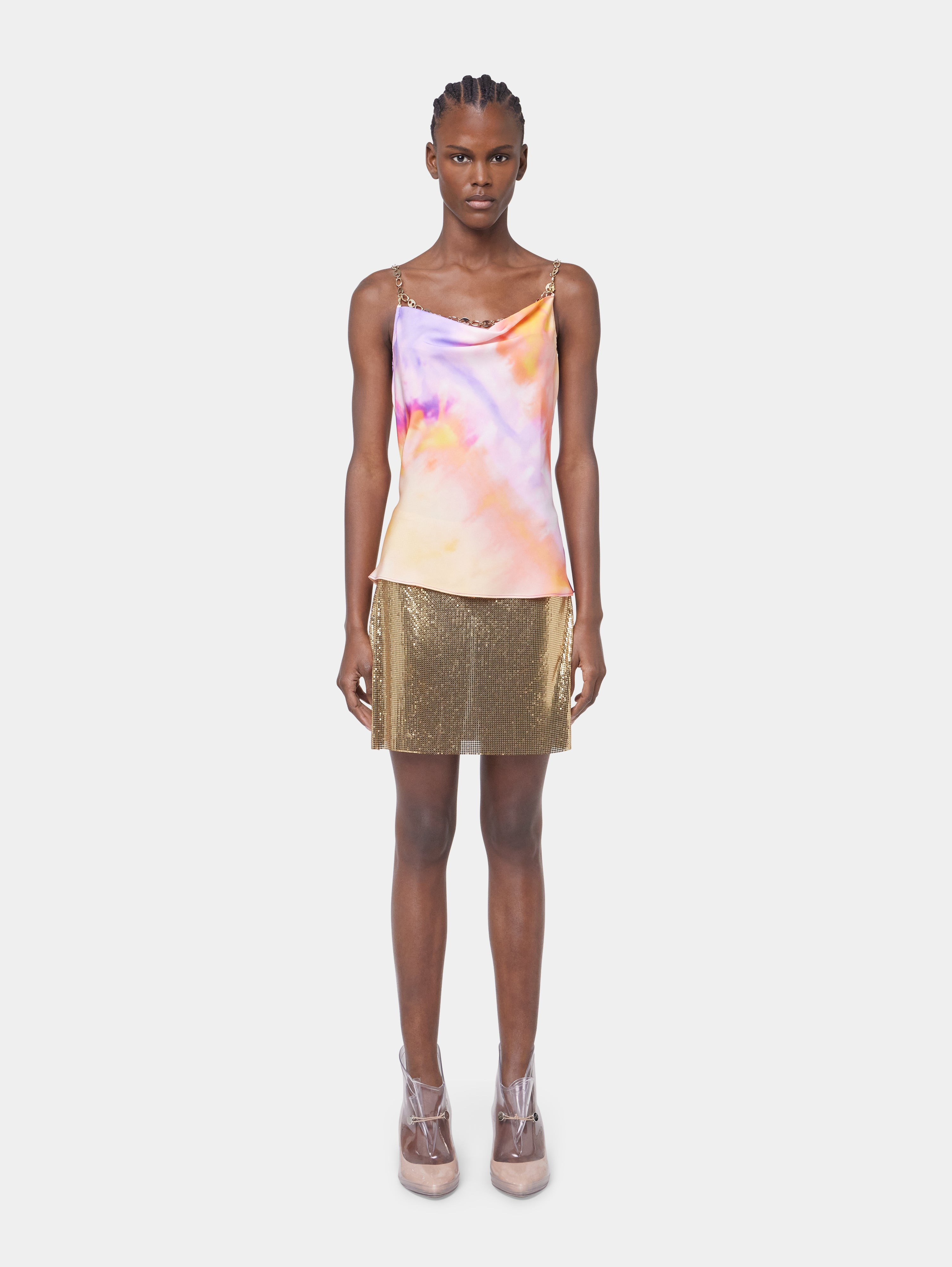 GOLD MINI SKIRT IN MESH - 3