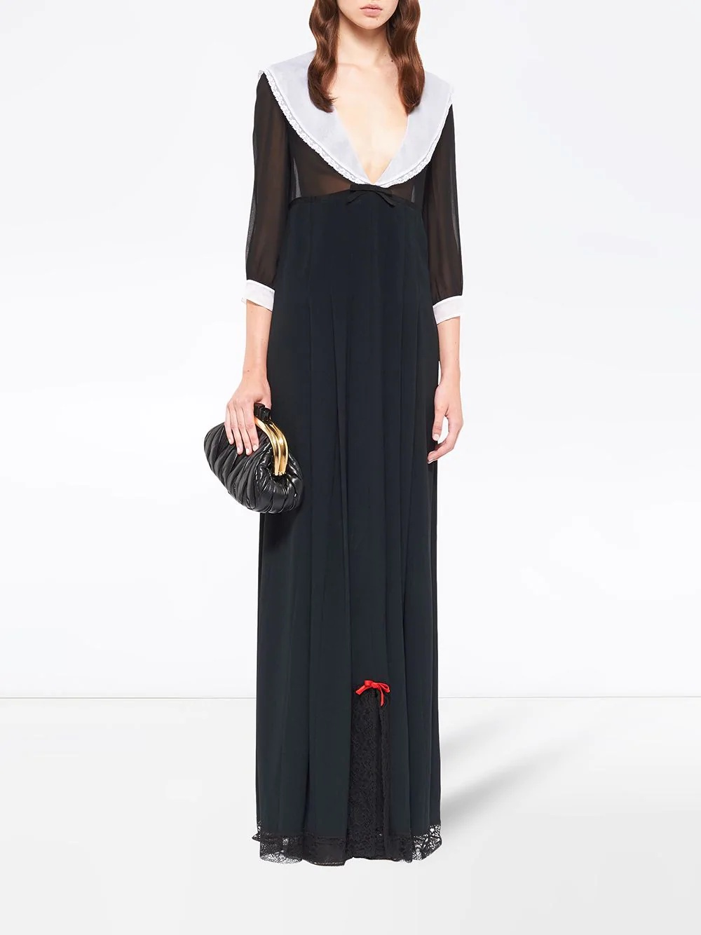 V-neck contrast-collar gown - 2