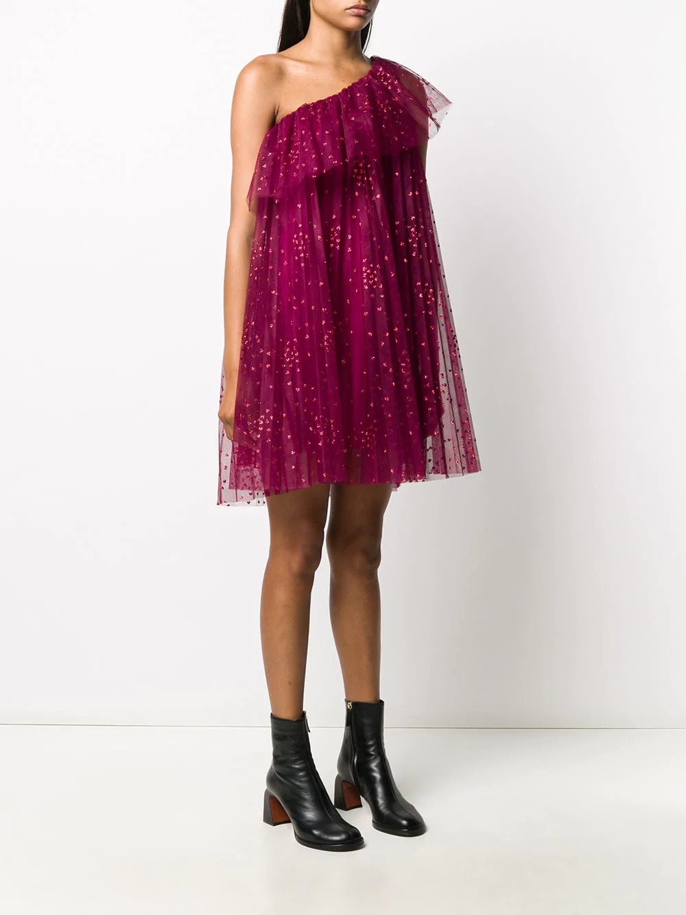 heart-print tulle dress - 3