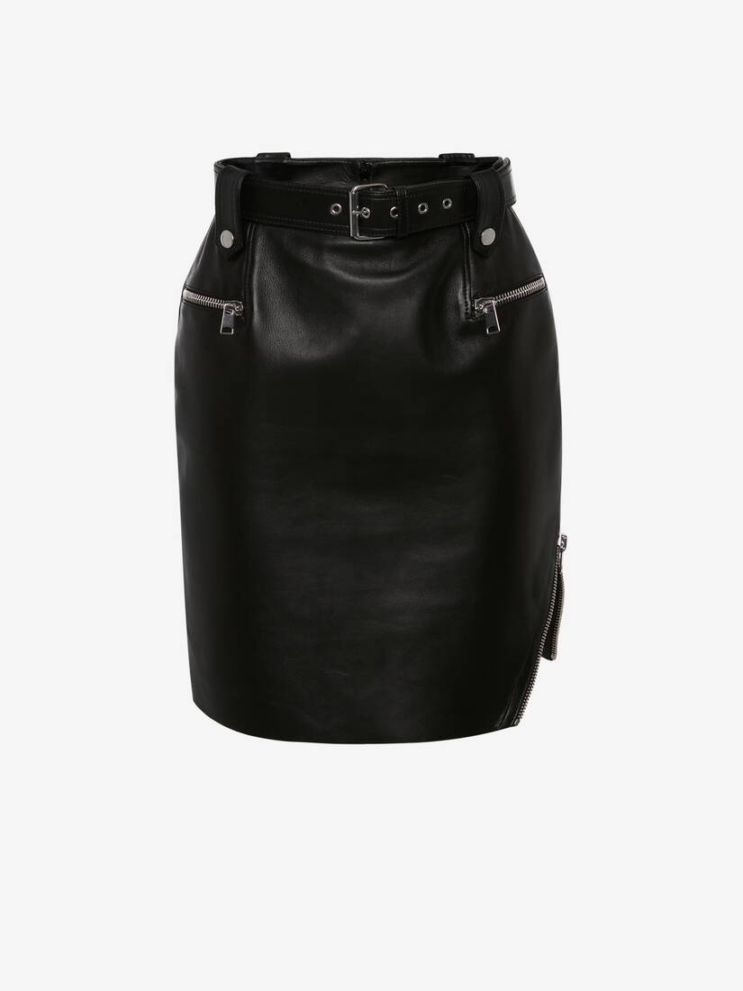 Women's Biker Slashed Mini Skirt in Black - 1