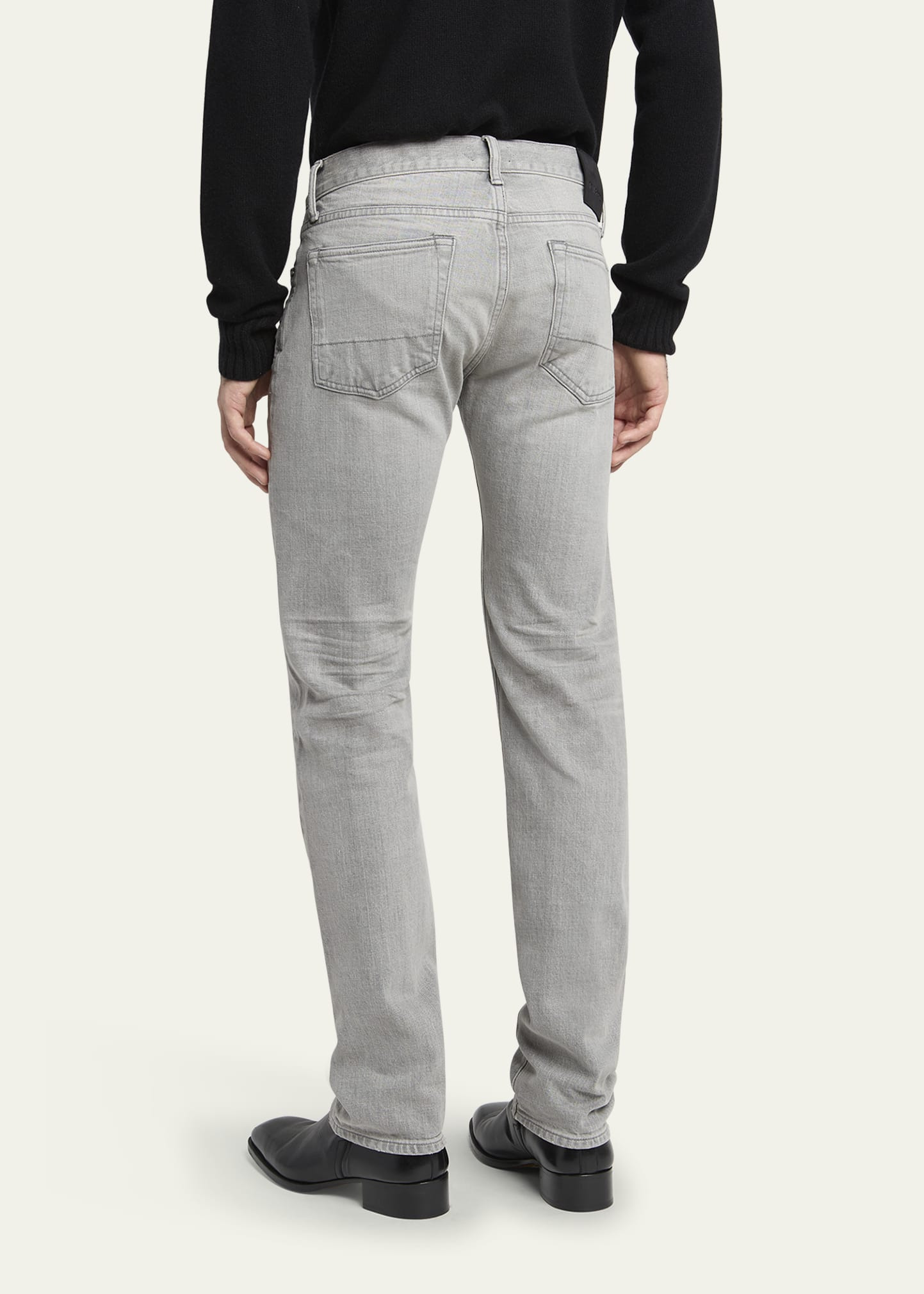 Men's Light Wash Selvedge Straight Fit Jeans, Grey - 3