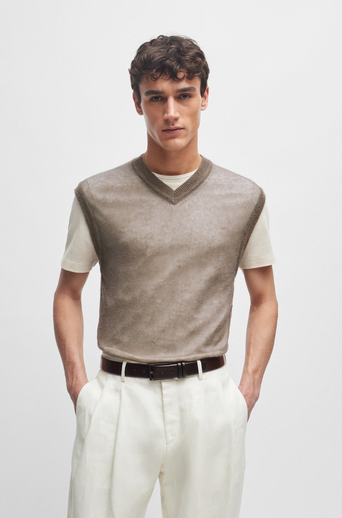 REGULAR-FIT SLEEVELESS SWEATER IN A TRANSLUCENT KNIT - 2