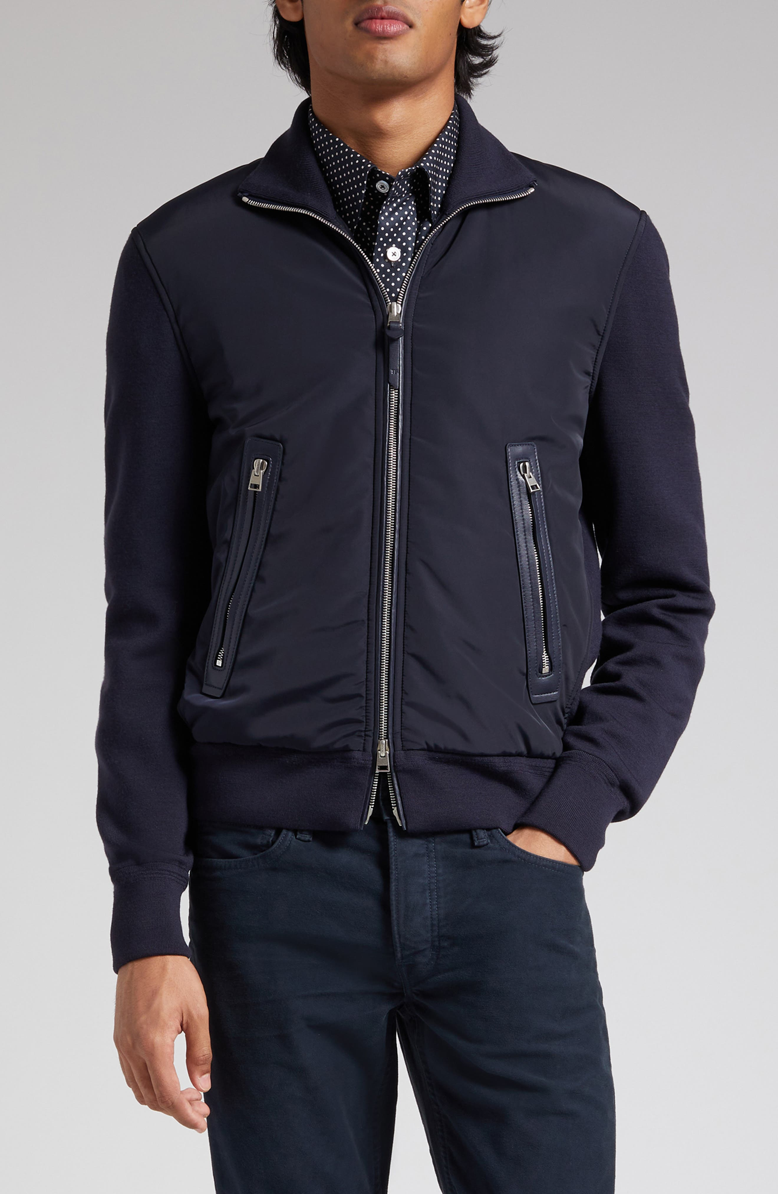 Mixed Media Funnel Neck Zip Sweater - 1