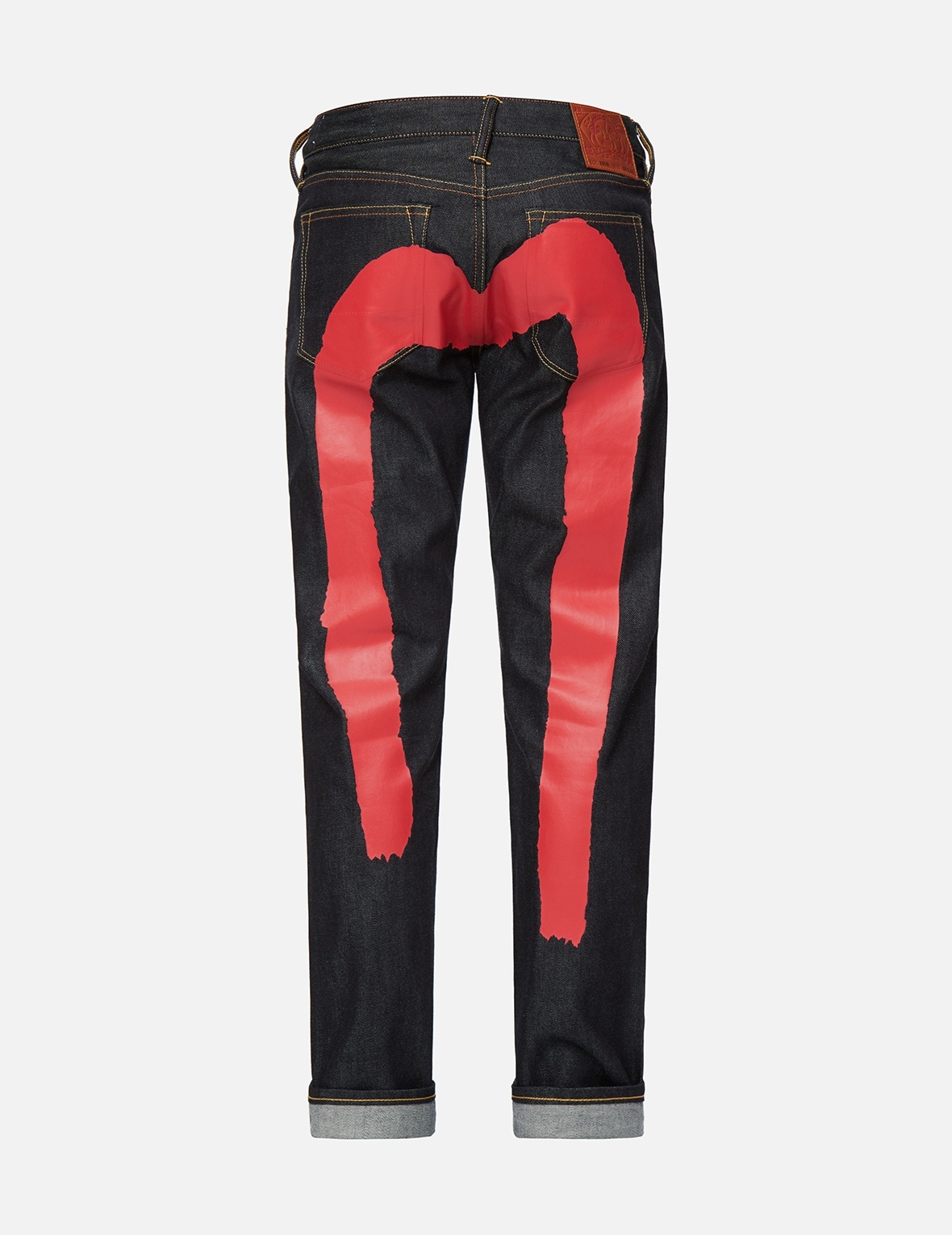 EVISU RED BRUSHSTROKE DAICOCK SLIM STRAIGHT FIT JEANS #2010