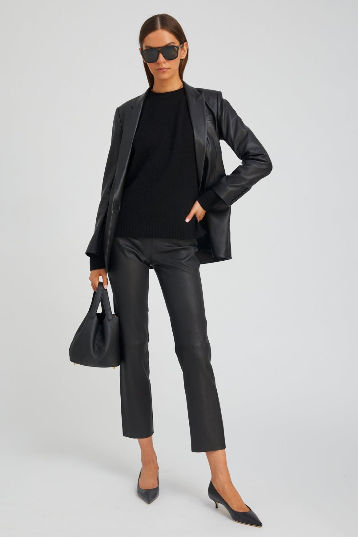 BLACK LEATHER BLAZER - 5