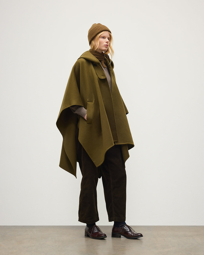 Hoolie Olive Green Hooded Cashmere Cape 3