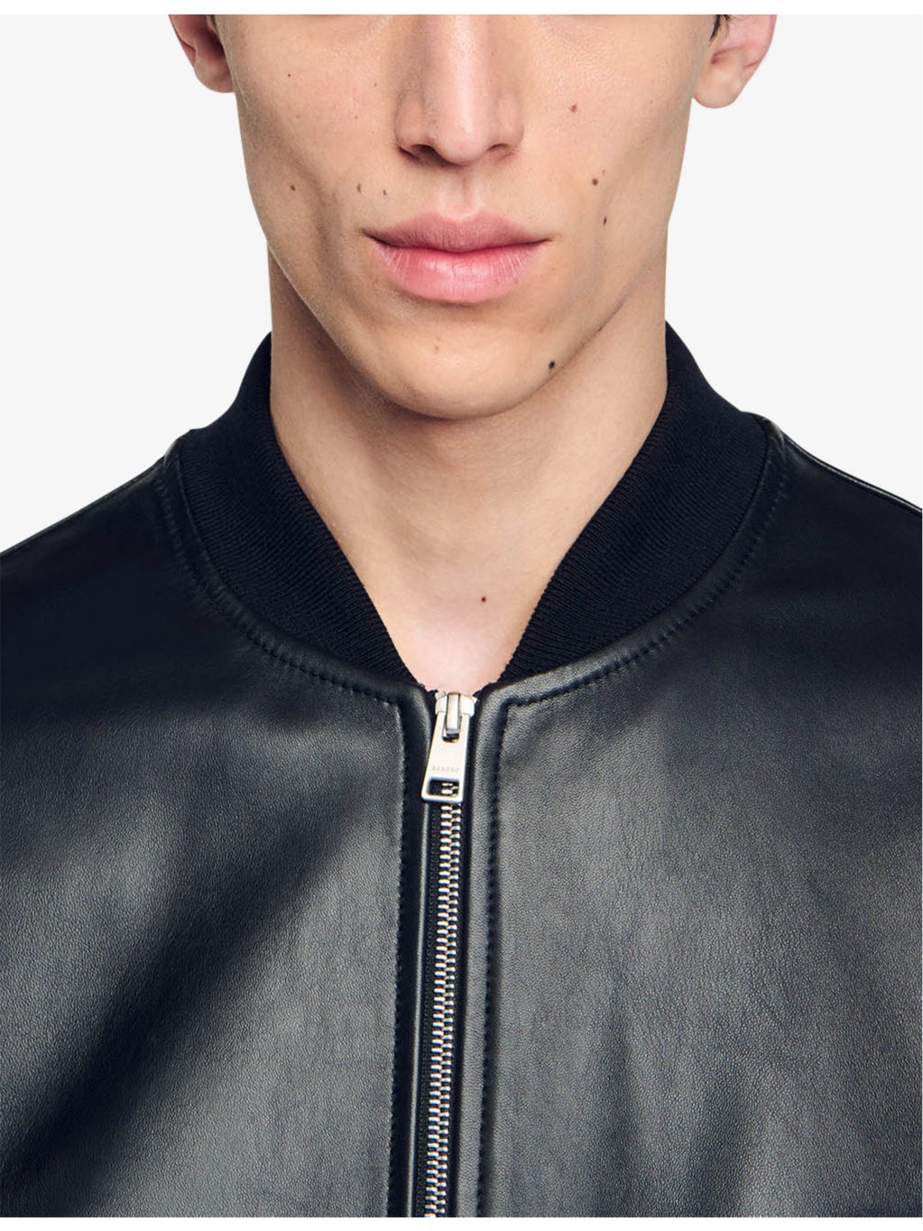 Ribbed-trim regular-fit leather jacket - 5