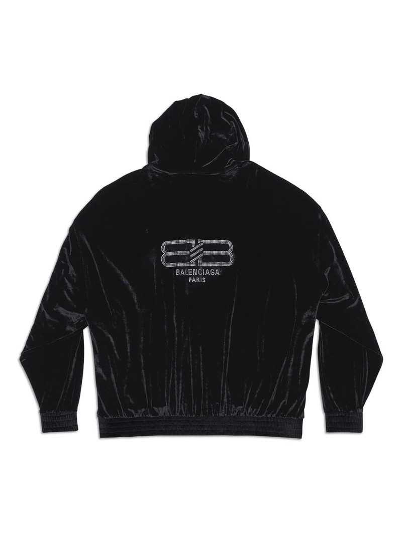 BALENCIAGA logo-embellished velvet zip-up hoodie outlook