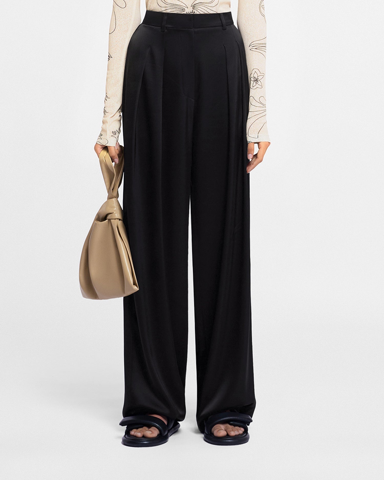 Pleated Slip Satin Pants - 2