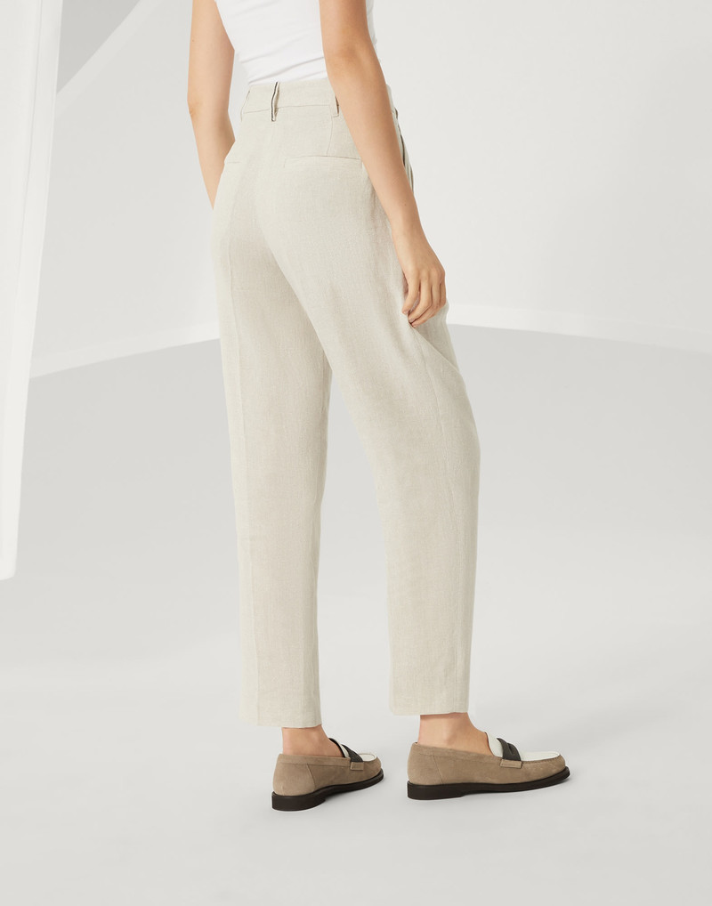 Brunello Cucinelli Linen sparkling canvas slouchy trousers with monili outlook