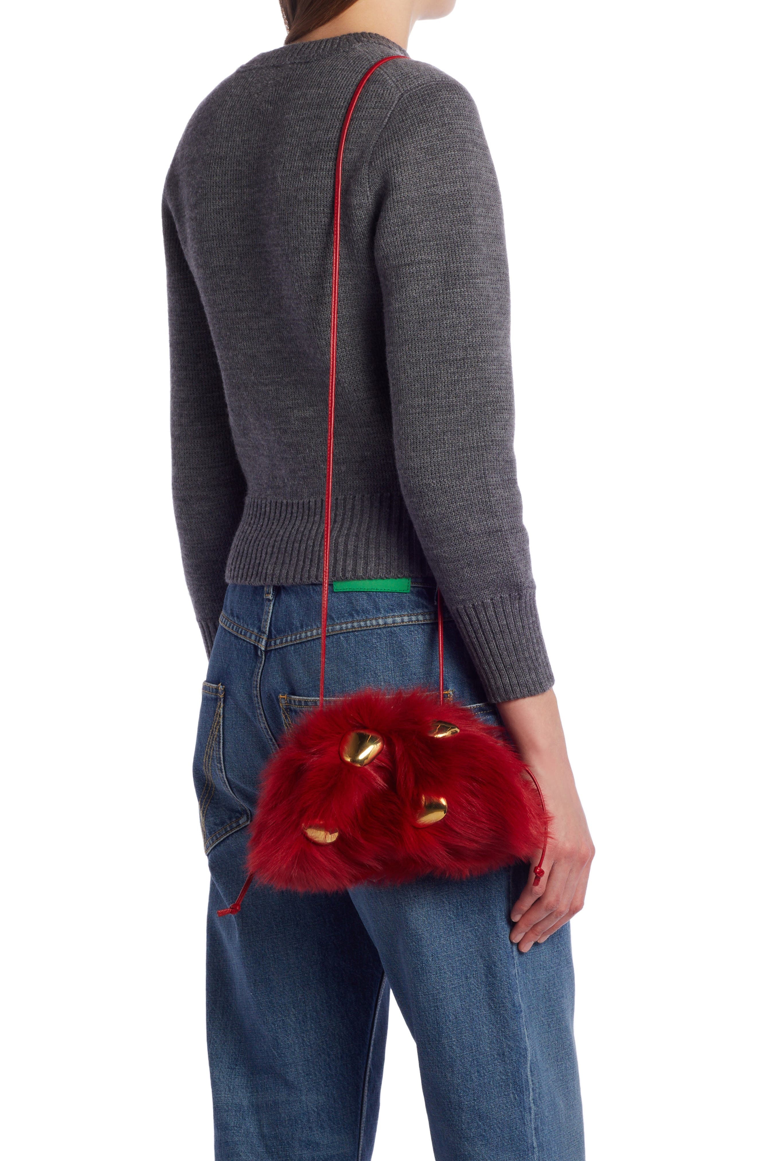 Mini The Pouch Stud Embellished Genuine Shearling Clutch - 2