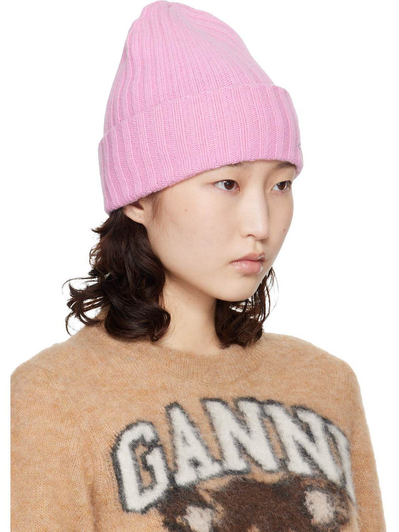 GANNI Pink Wool Knit Beanie outlook