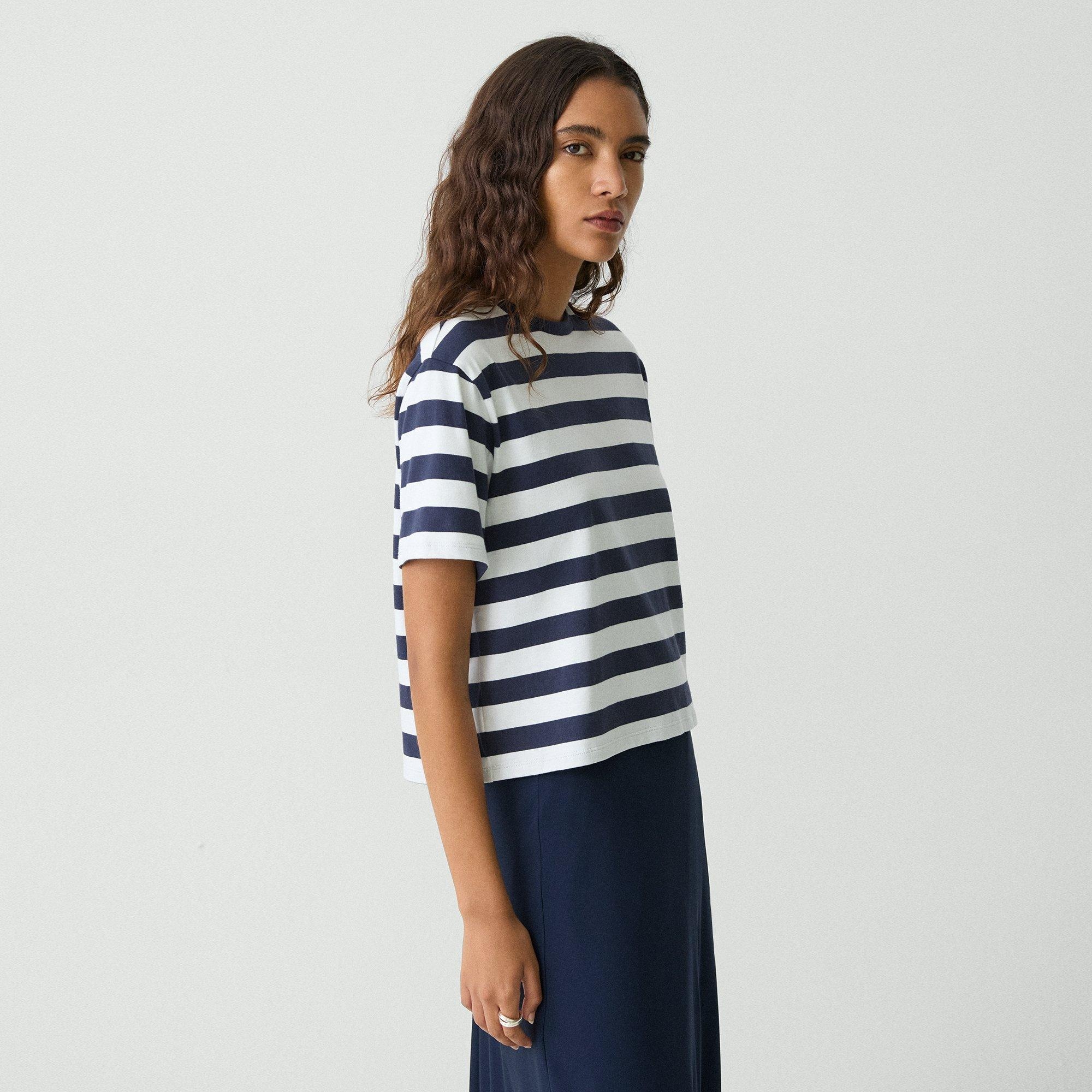Boxy Crewneck Tee in Striped Cotton - 3