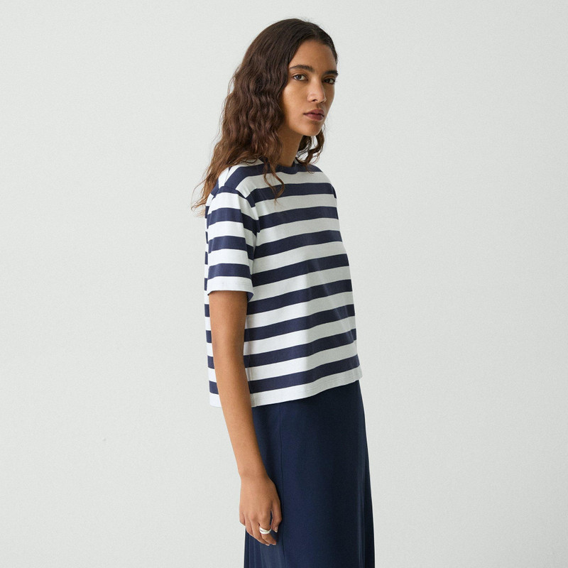 Boxy Crewneck Tee in Striped Cotton 3