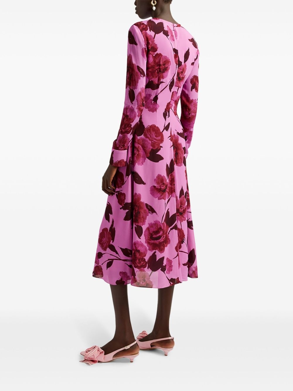 floral-print long-sleeve midi dress - 4