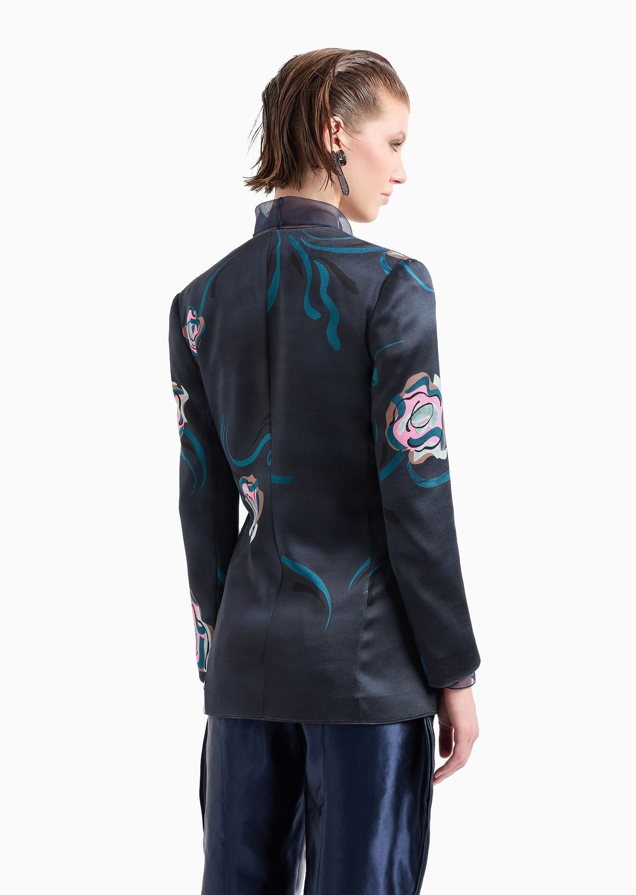 Single-breasted jacket in silk faille with a floral print - 3