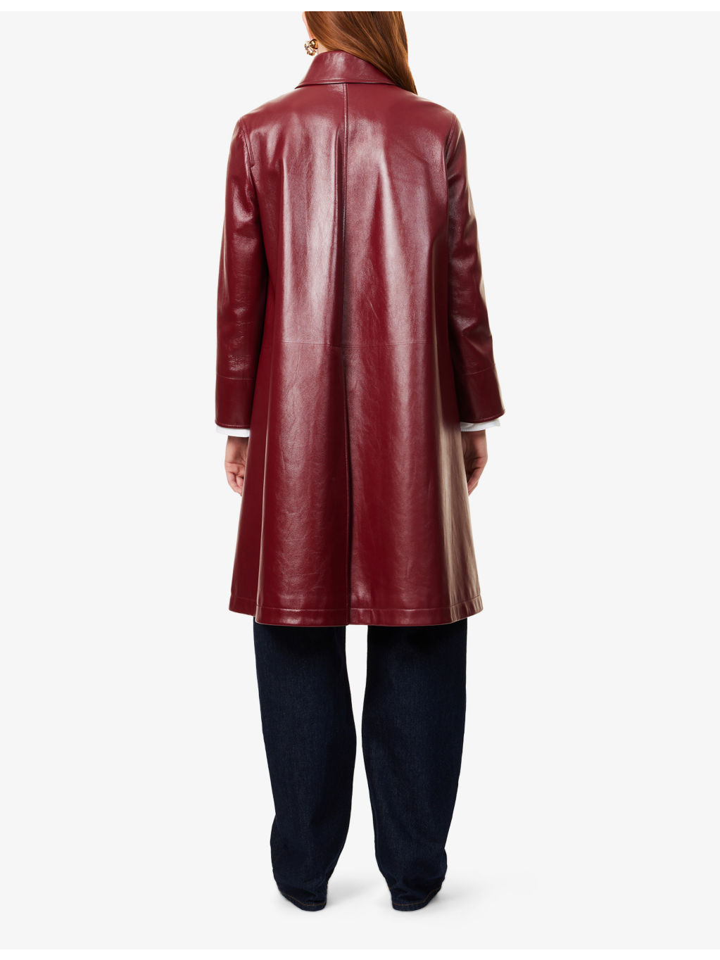 Double-Breasted Two-Flap-Pockets Leather Coat - 4