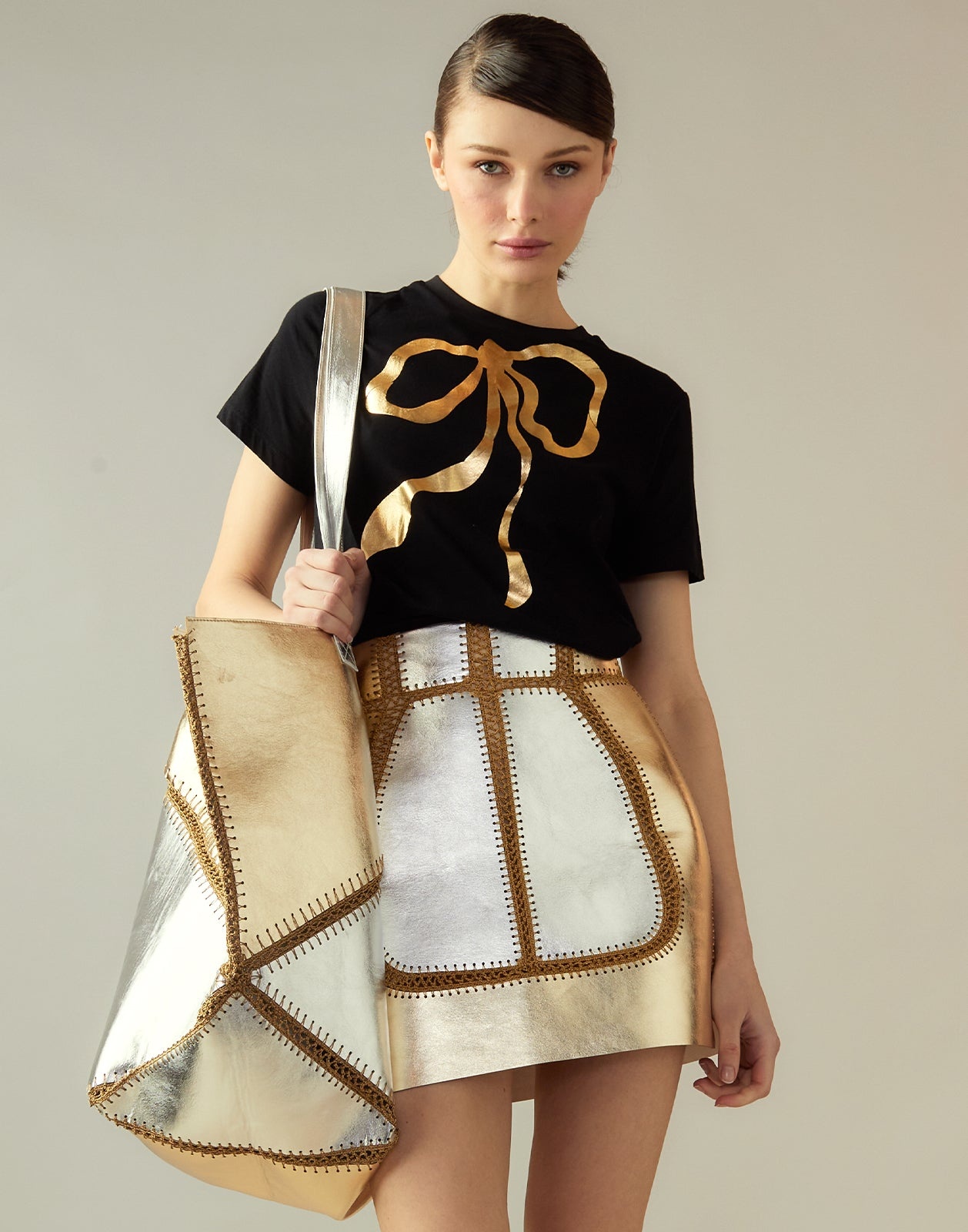 Mixed Metallic Vegan Leather Skirt - 6
