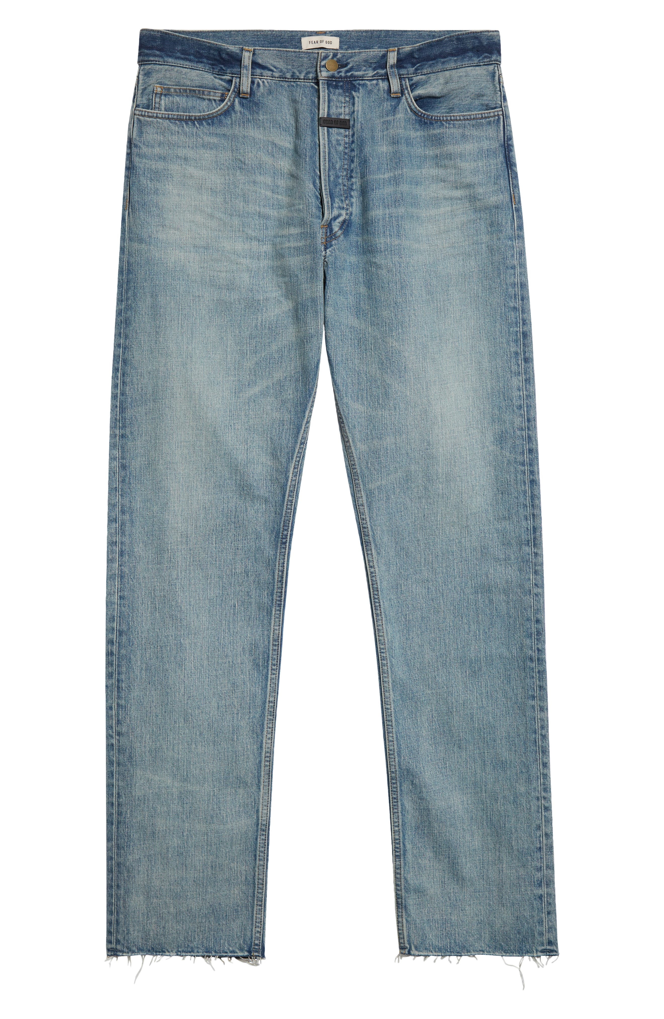 Fear of God Five-Pocket Raw Hem Straight Leg Jeans in Indigo 2 at Nordstrom - 6