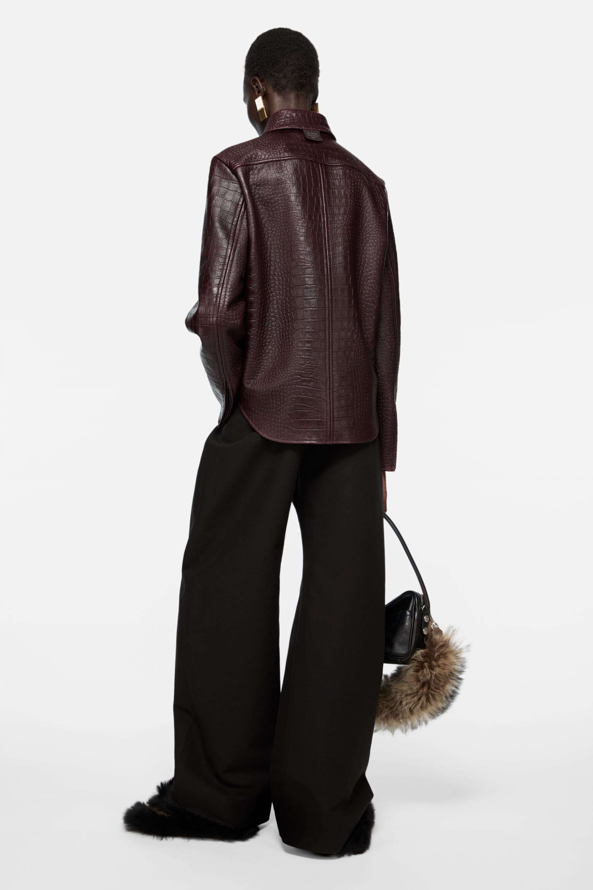 Leather shirt jacket - Burgundy - 3