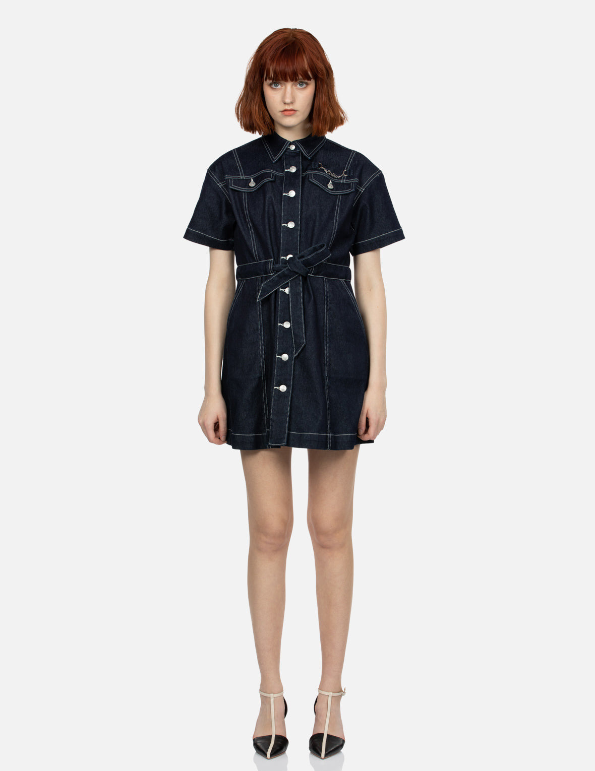 SEAGULL EMBROIDERY LOOSE FIT DENIM SHIRT DRESS - 5