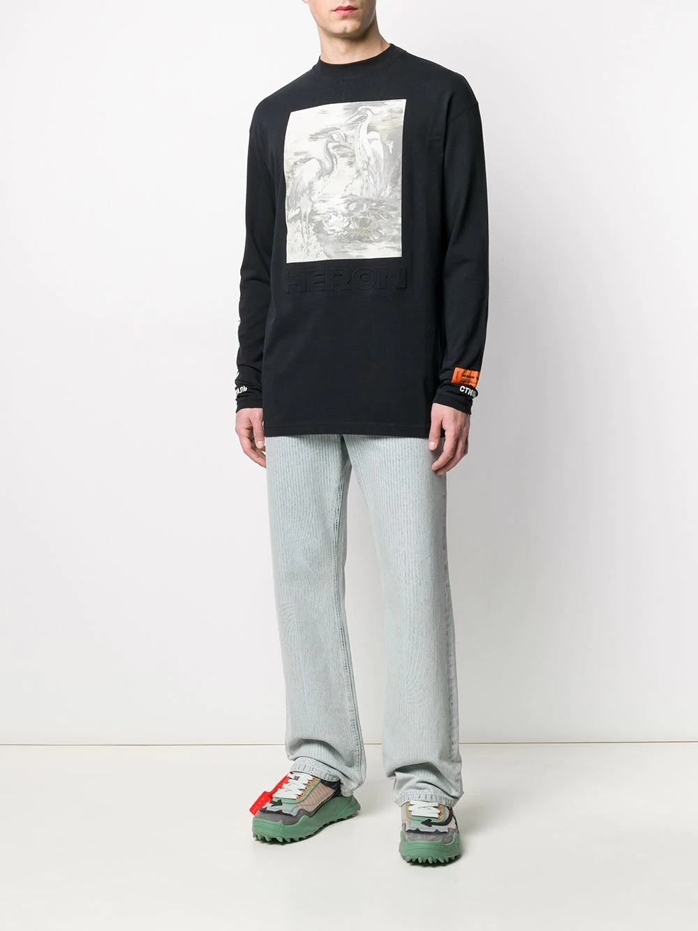 crew neck heron print sweatshirt - 2