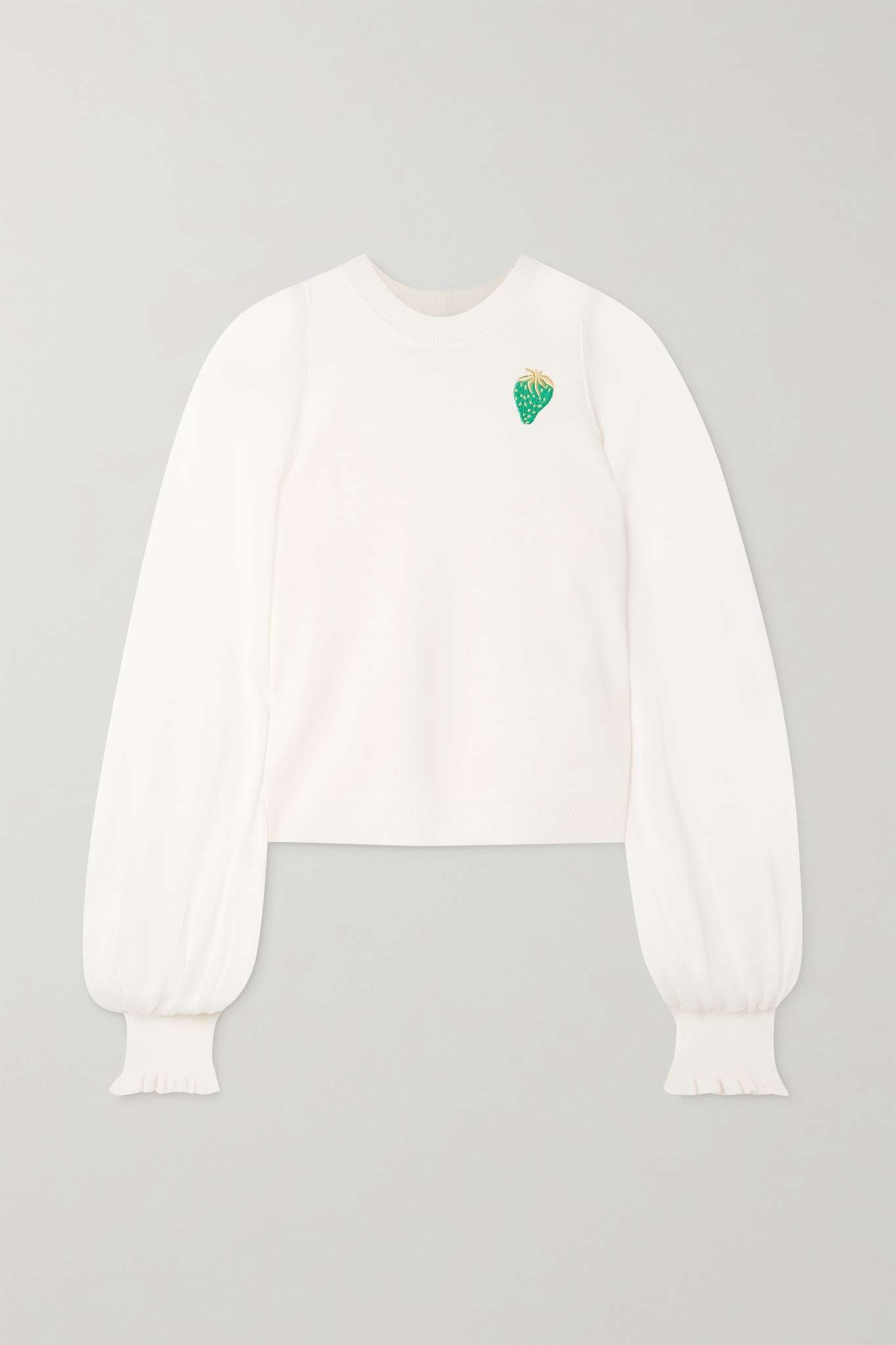 Embroidered merino wool and gauze sweater - 1